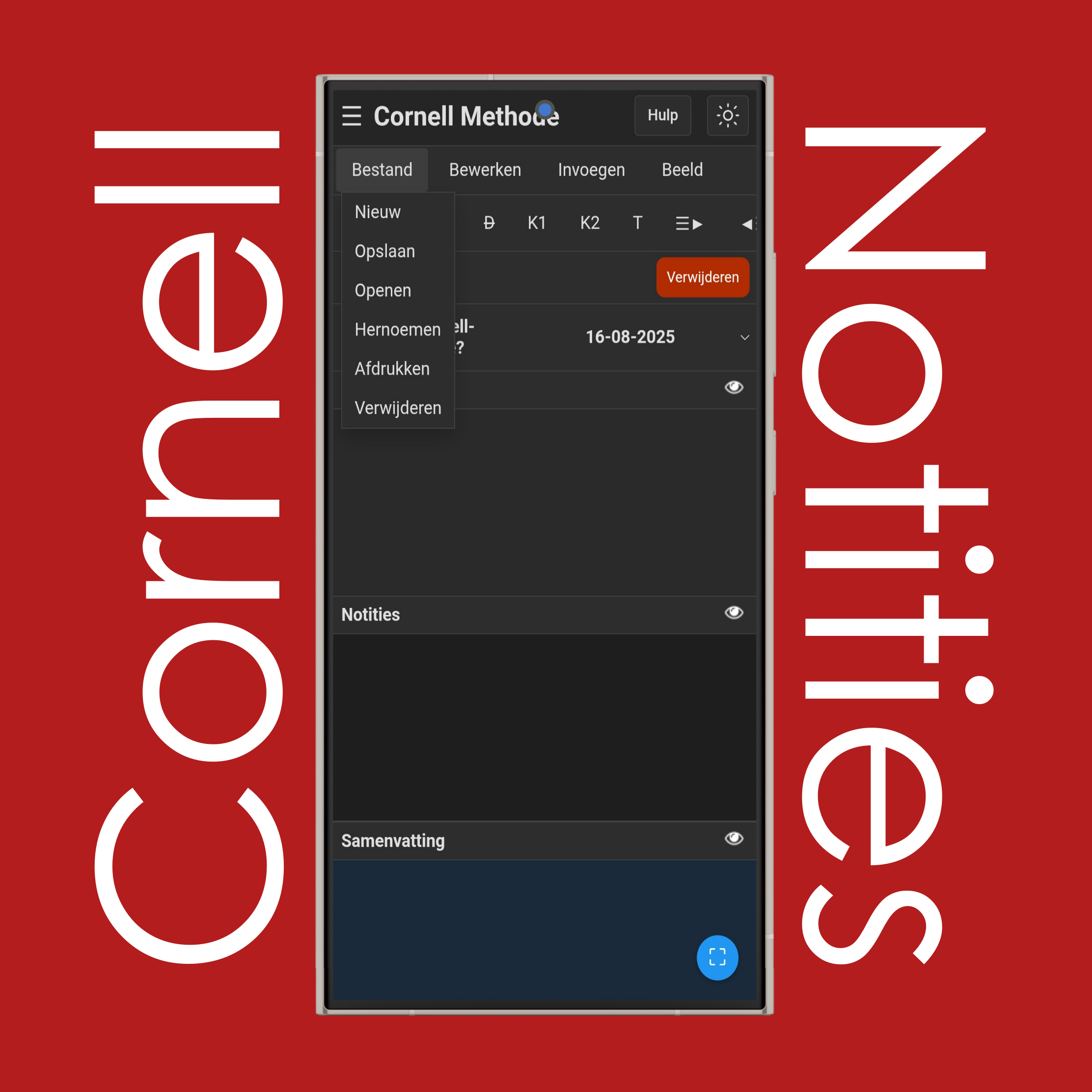 Bestandmenu Cornell-notities