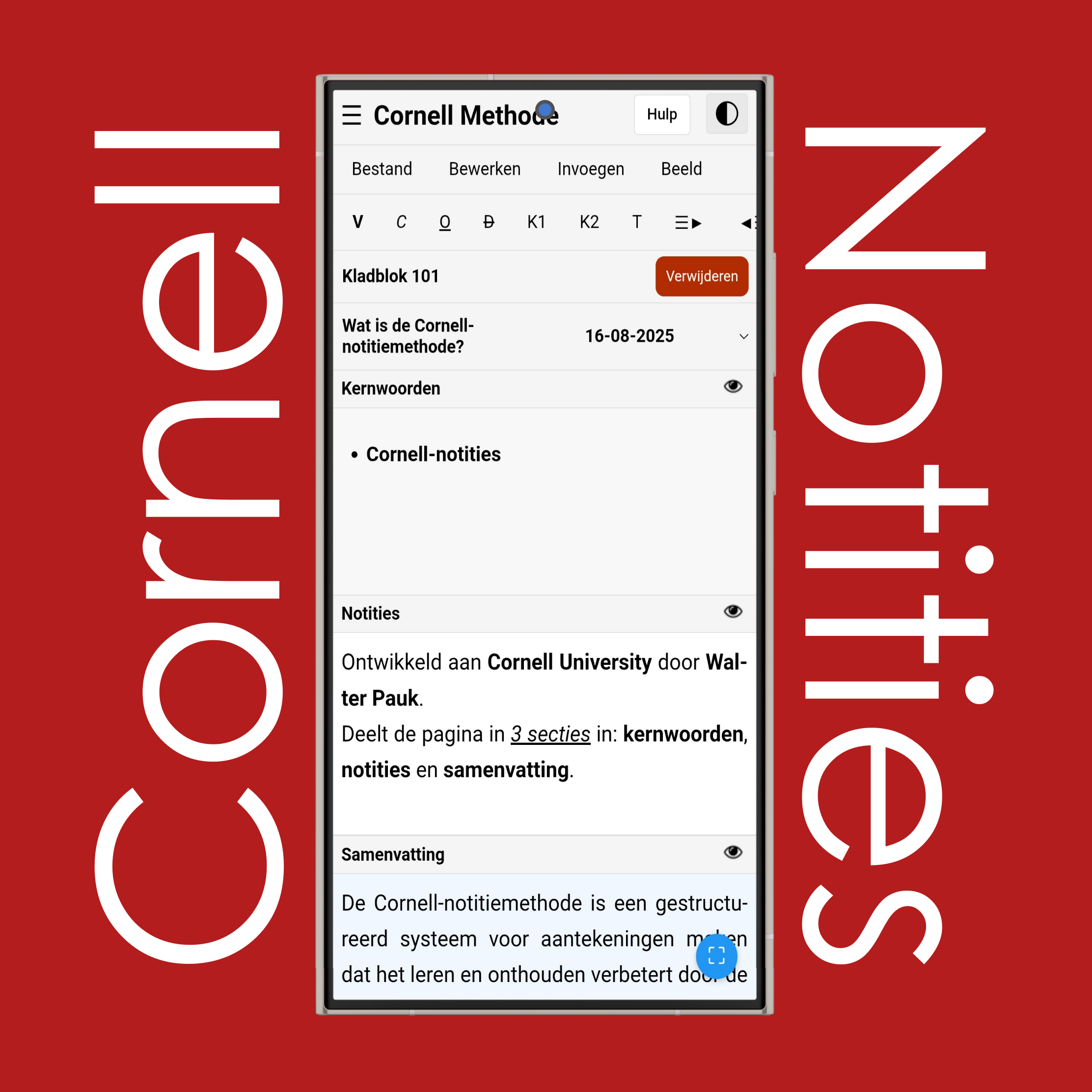Cornell-notities licht- en donkermodus