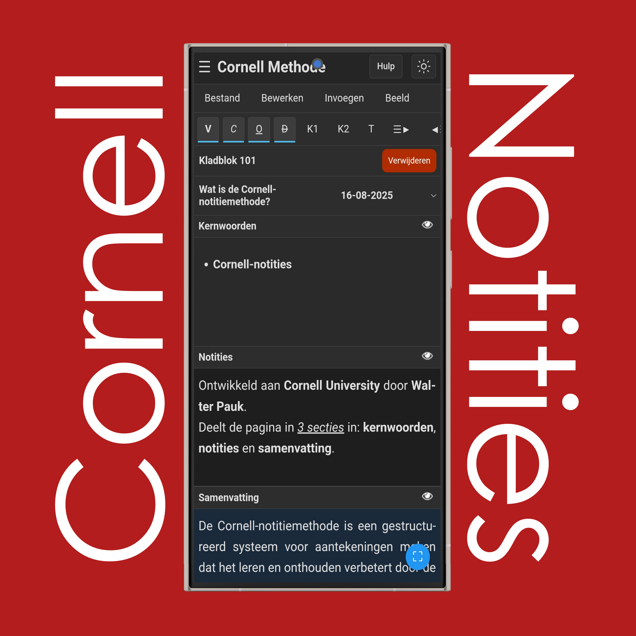 Tekstopmaak Cornell-notities
