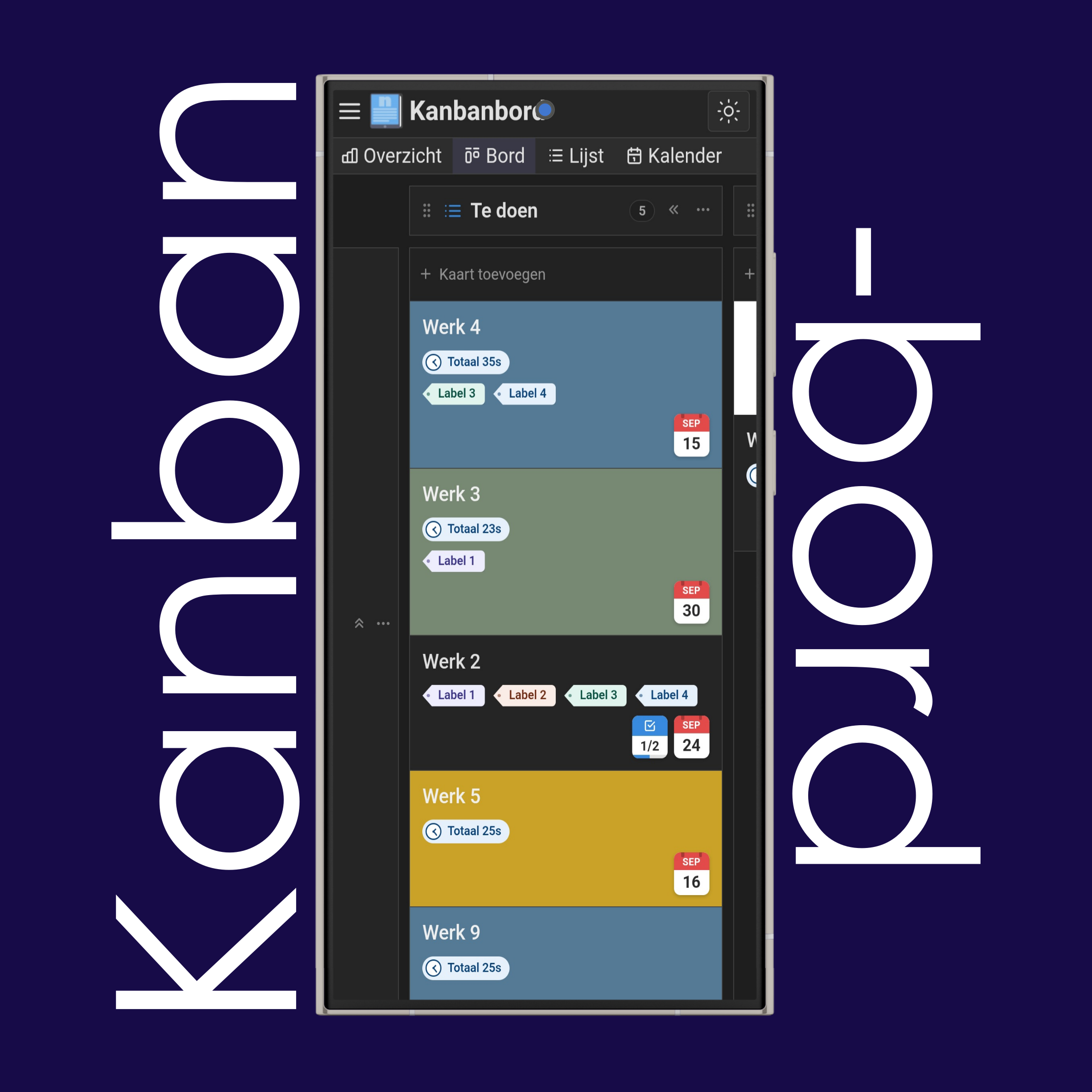 Bordweergave van het kanbanbord