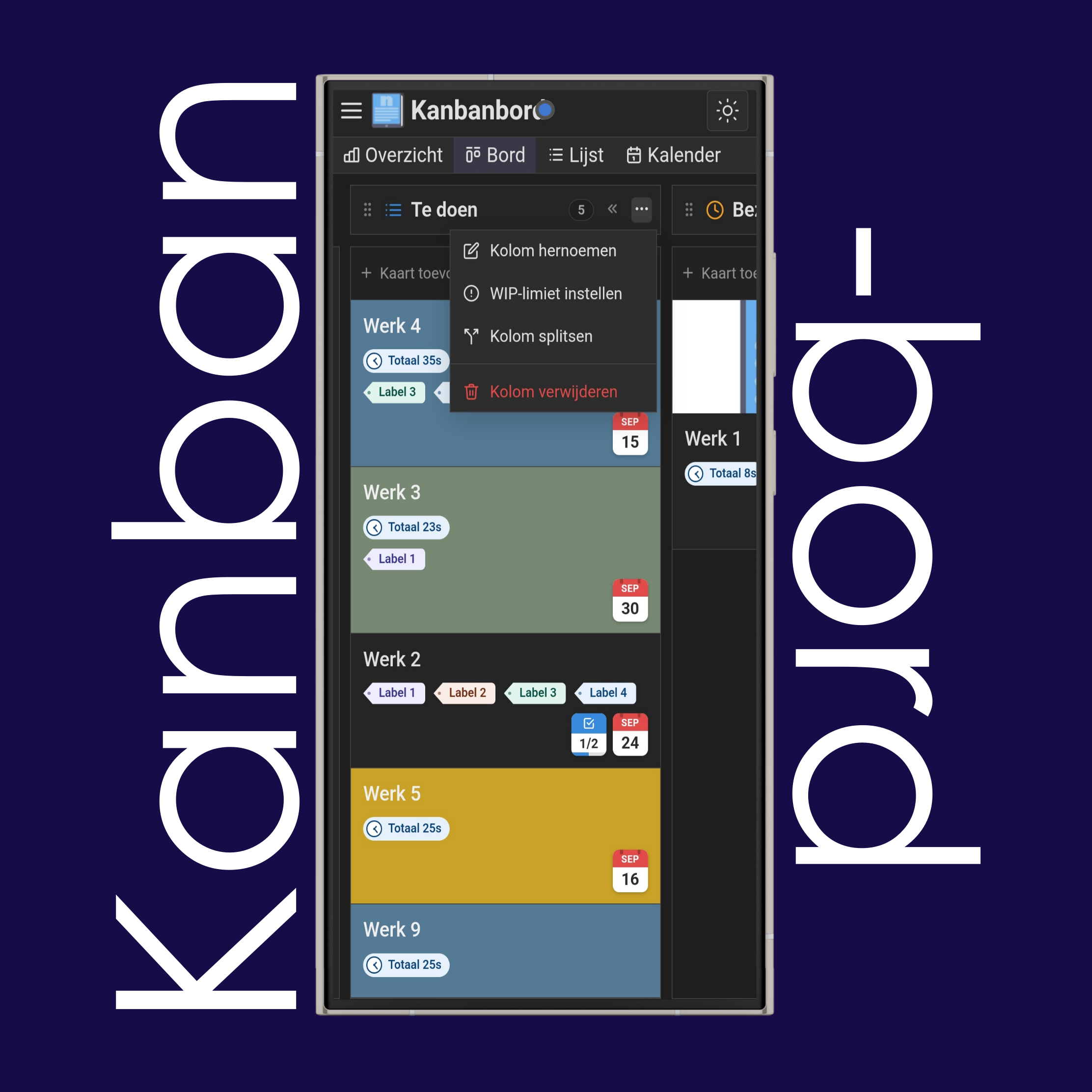 Kolominstellingen van het kanbanbord