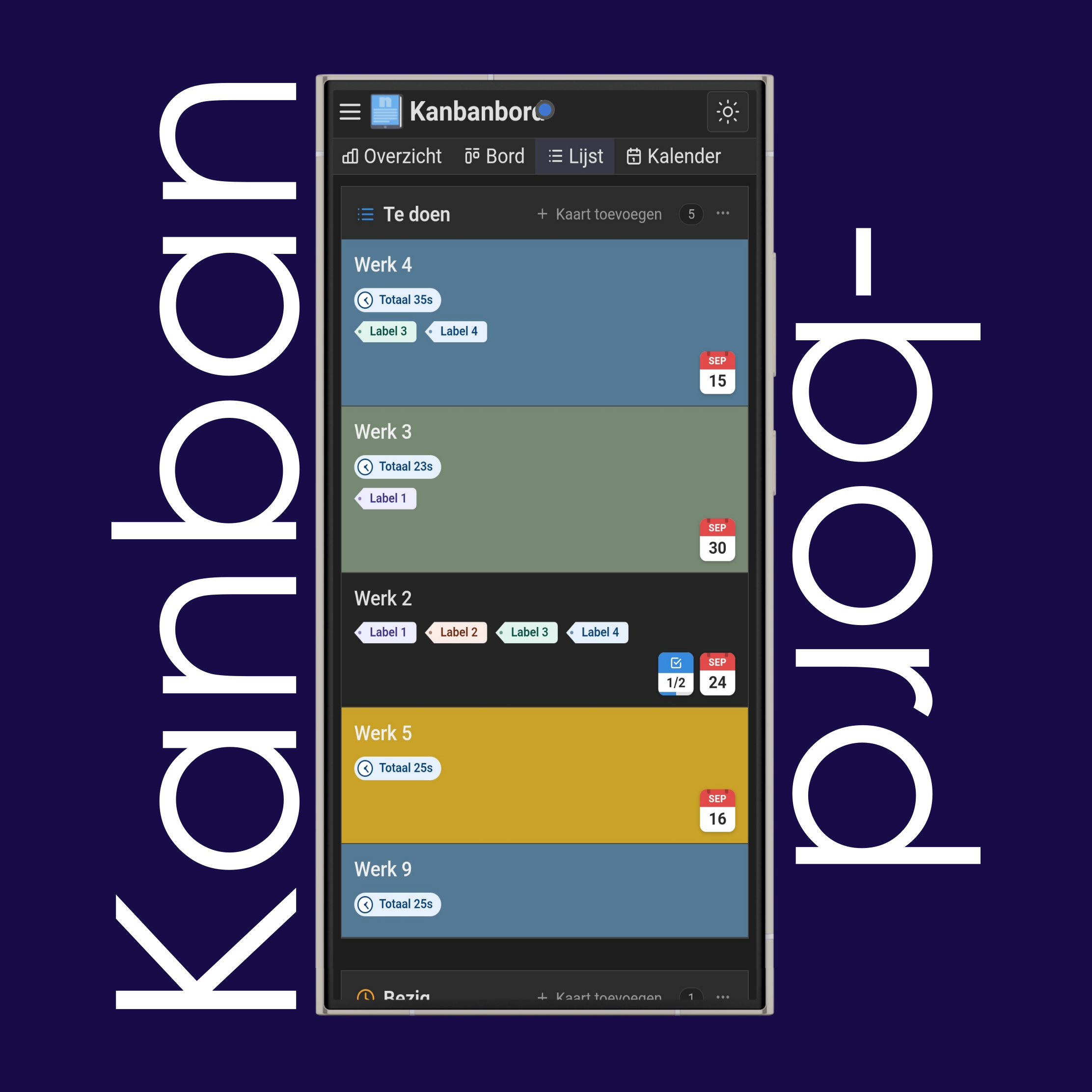Lijst- en kalenderweergave van het kanbanbord