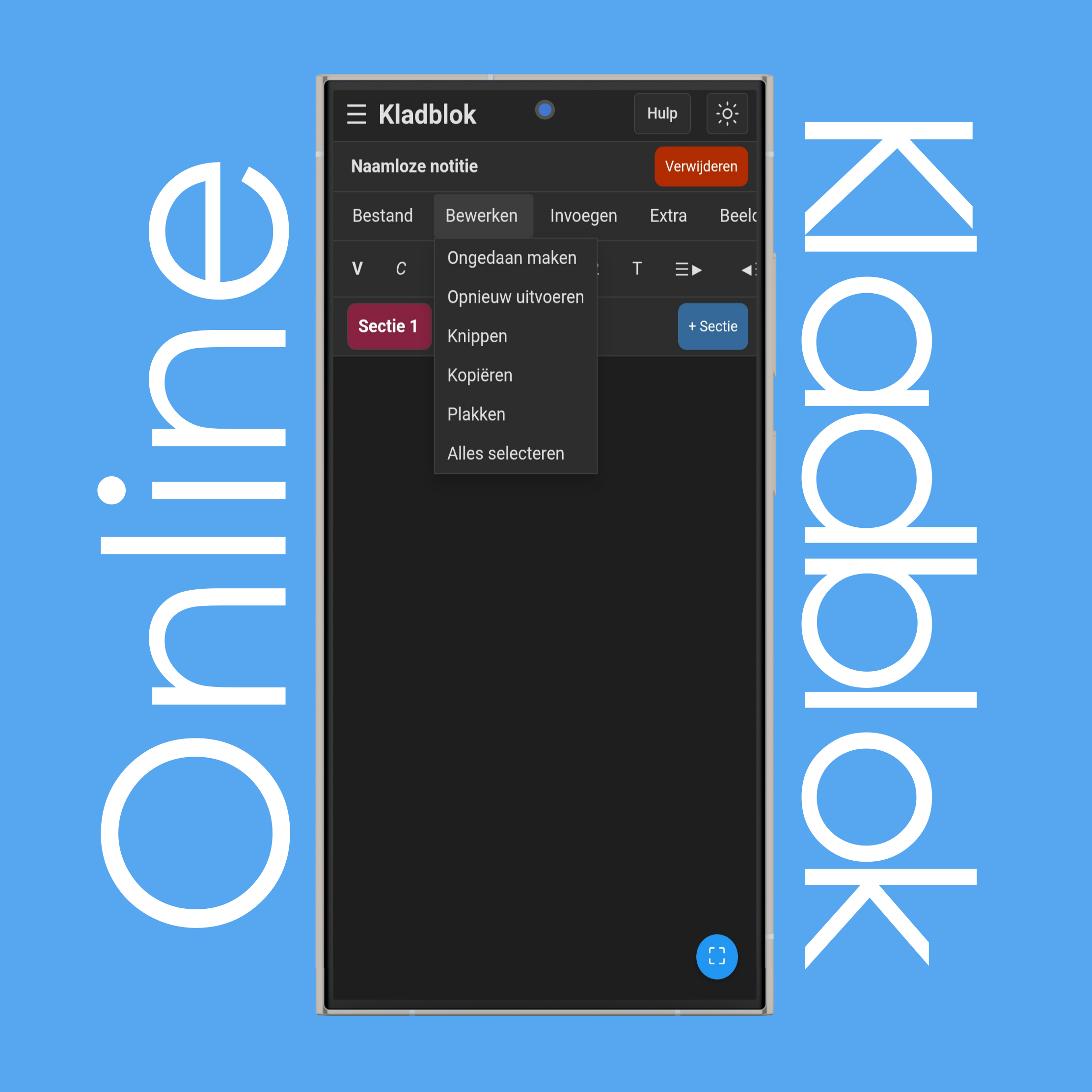 Kladblok-bewerkmenu