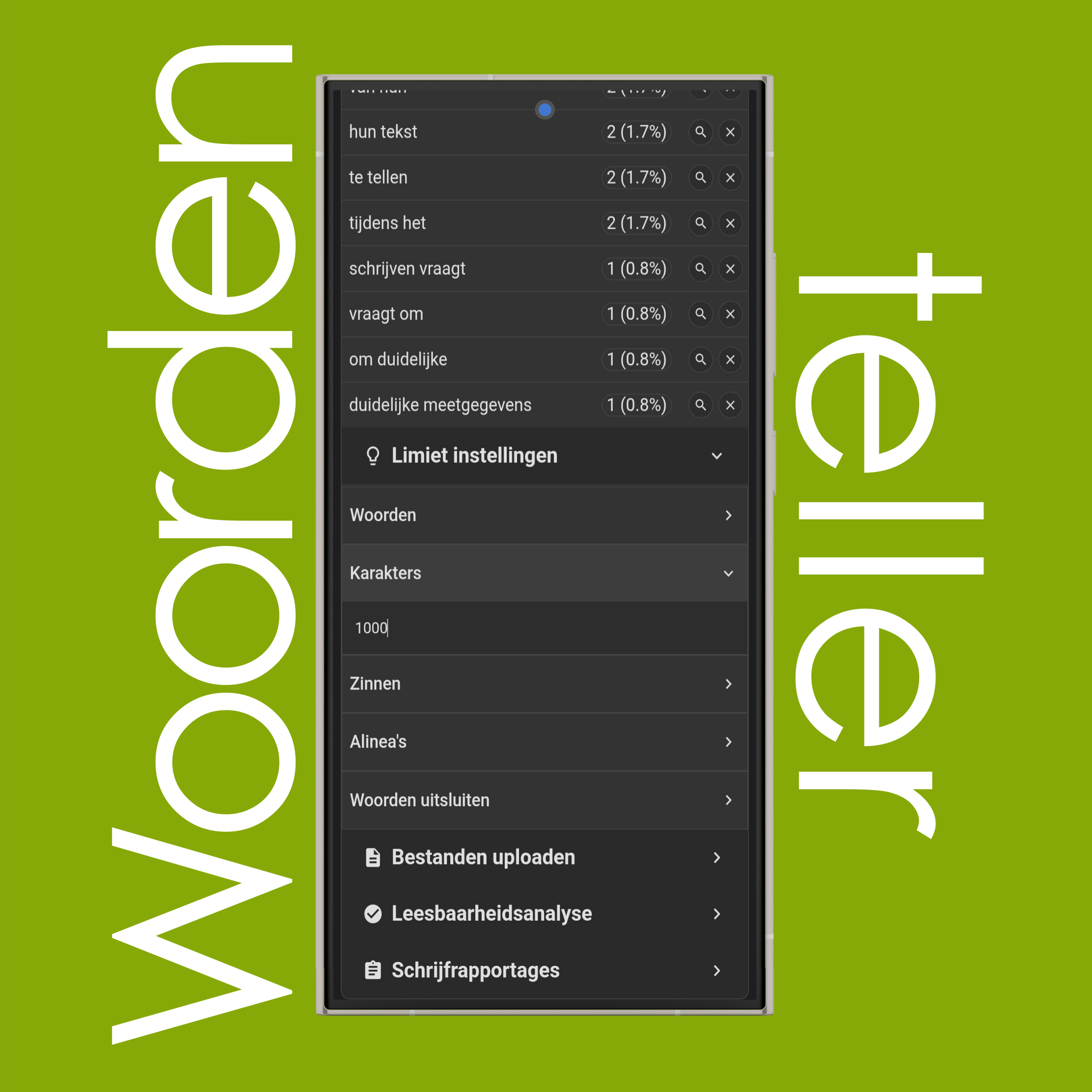 Limietinstellingen voor woordenteller