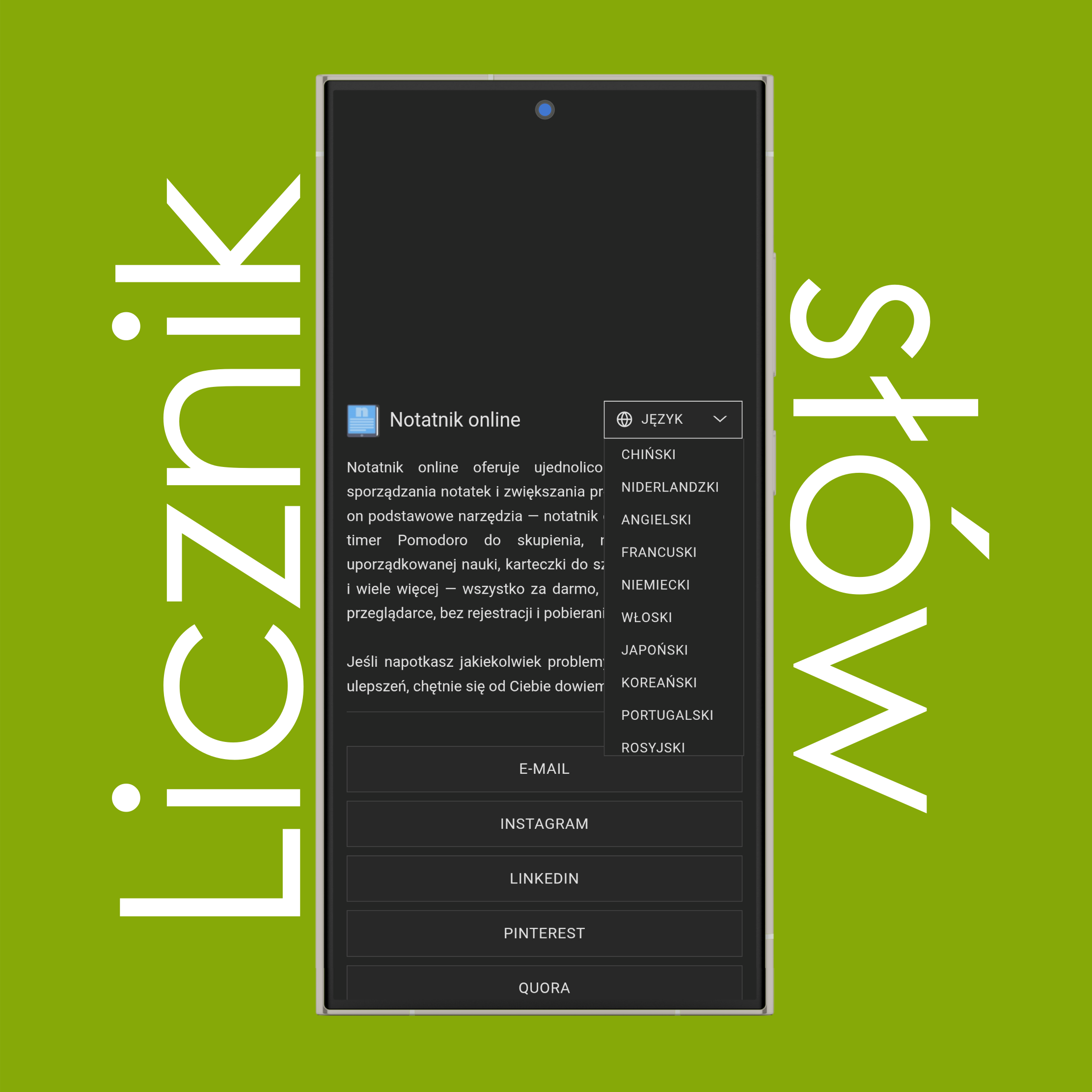 Lista języków Licznika słów