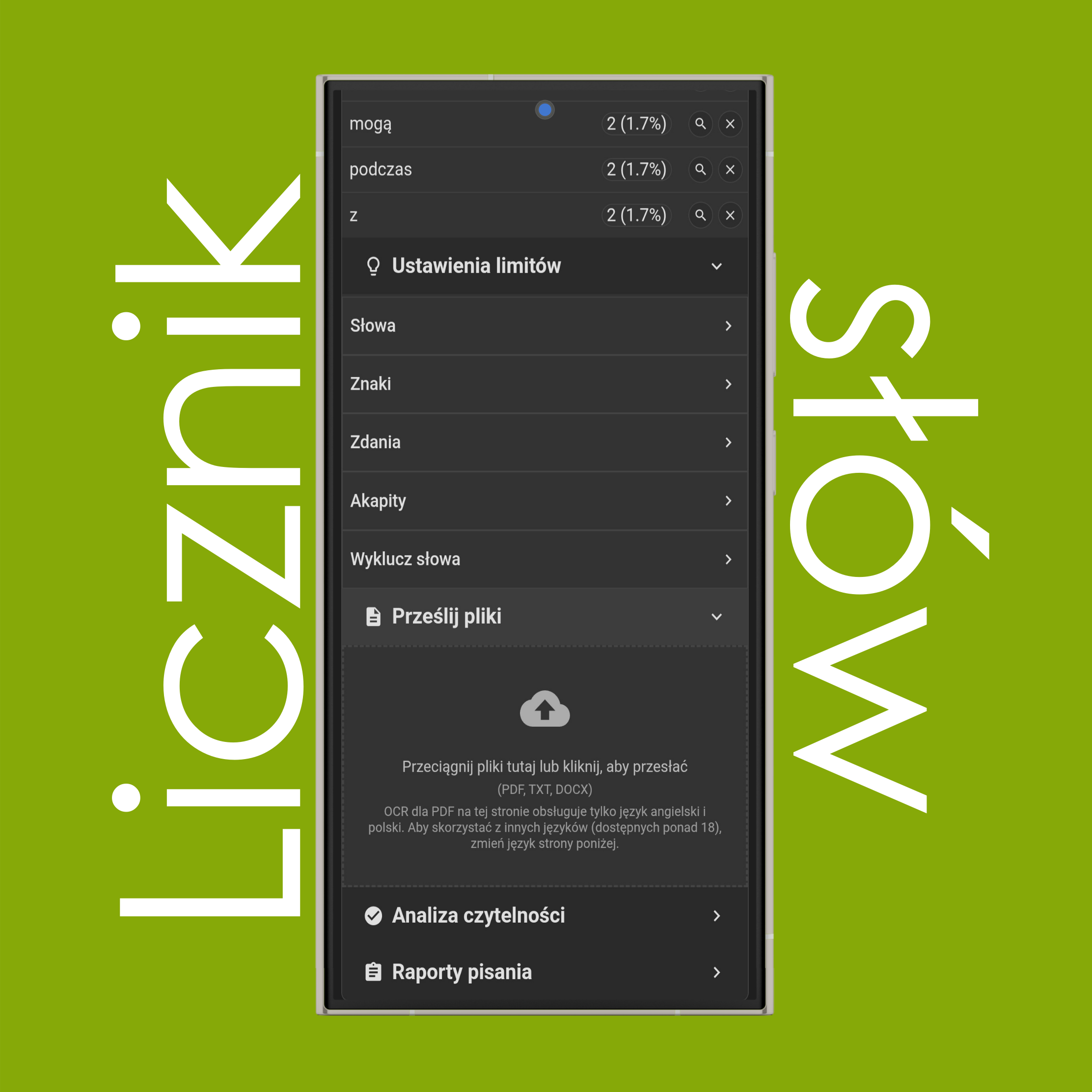 Prześlij plik (PDF, TXT, DOCX), aby policzyć słowa i znaki