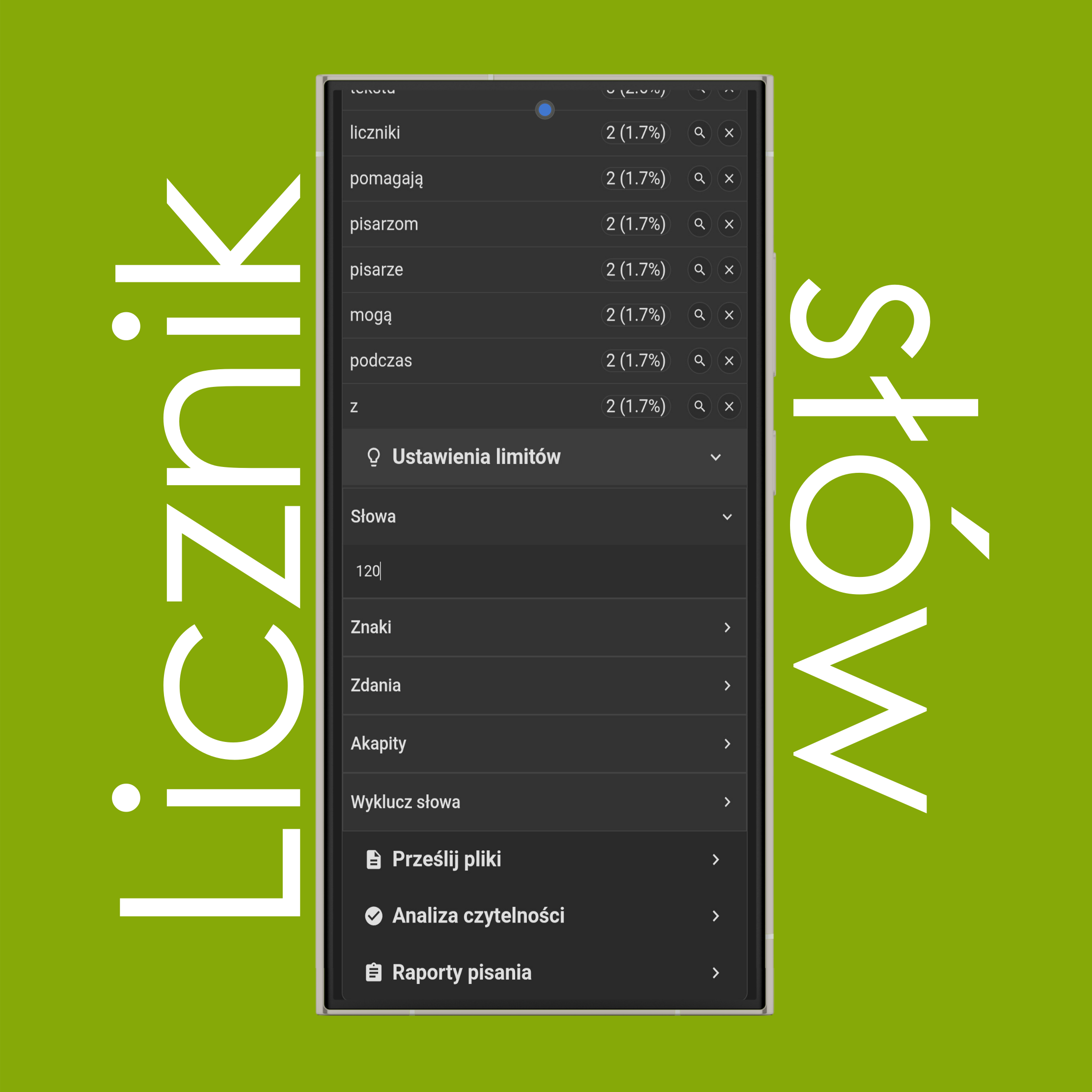 Ustawienia limitów licznika słów