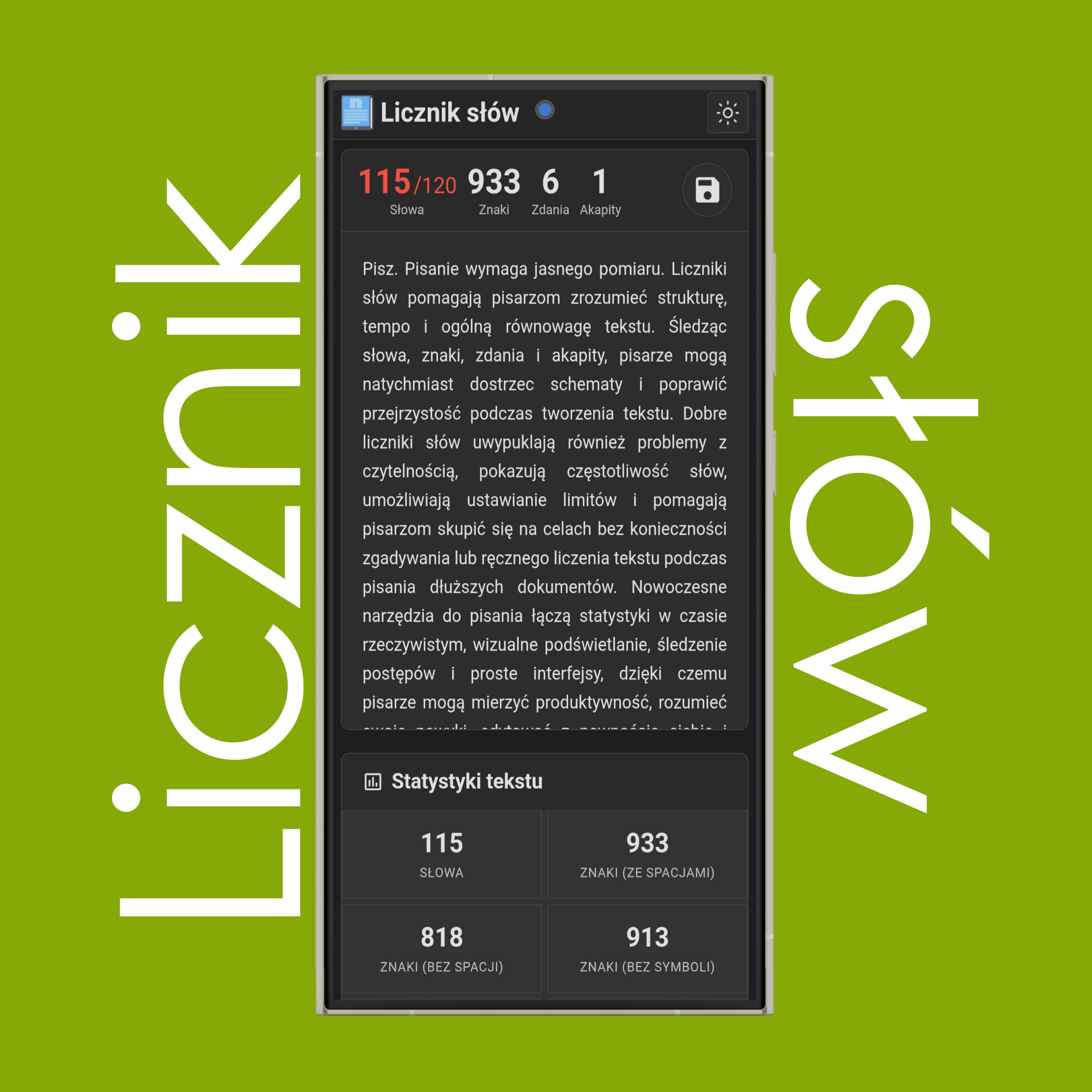 Podstawowe statystyki licznika słów z limitami