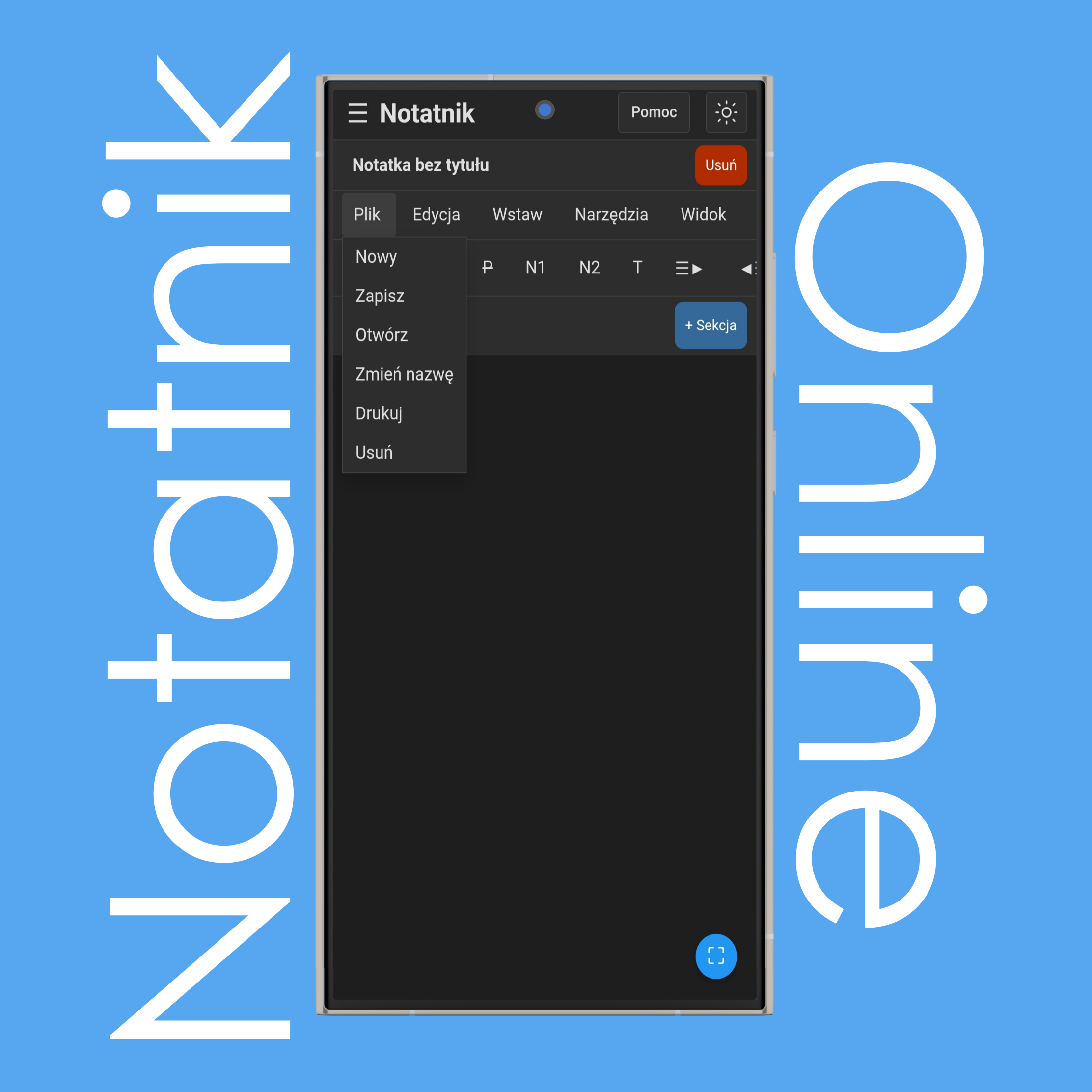 Menu Plik notatnika