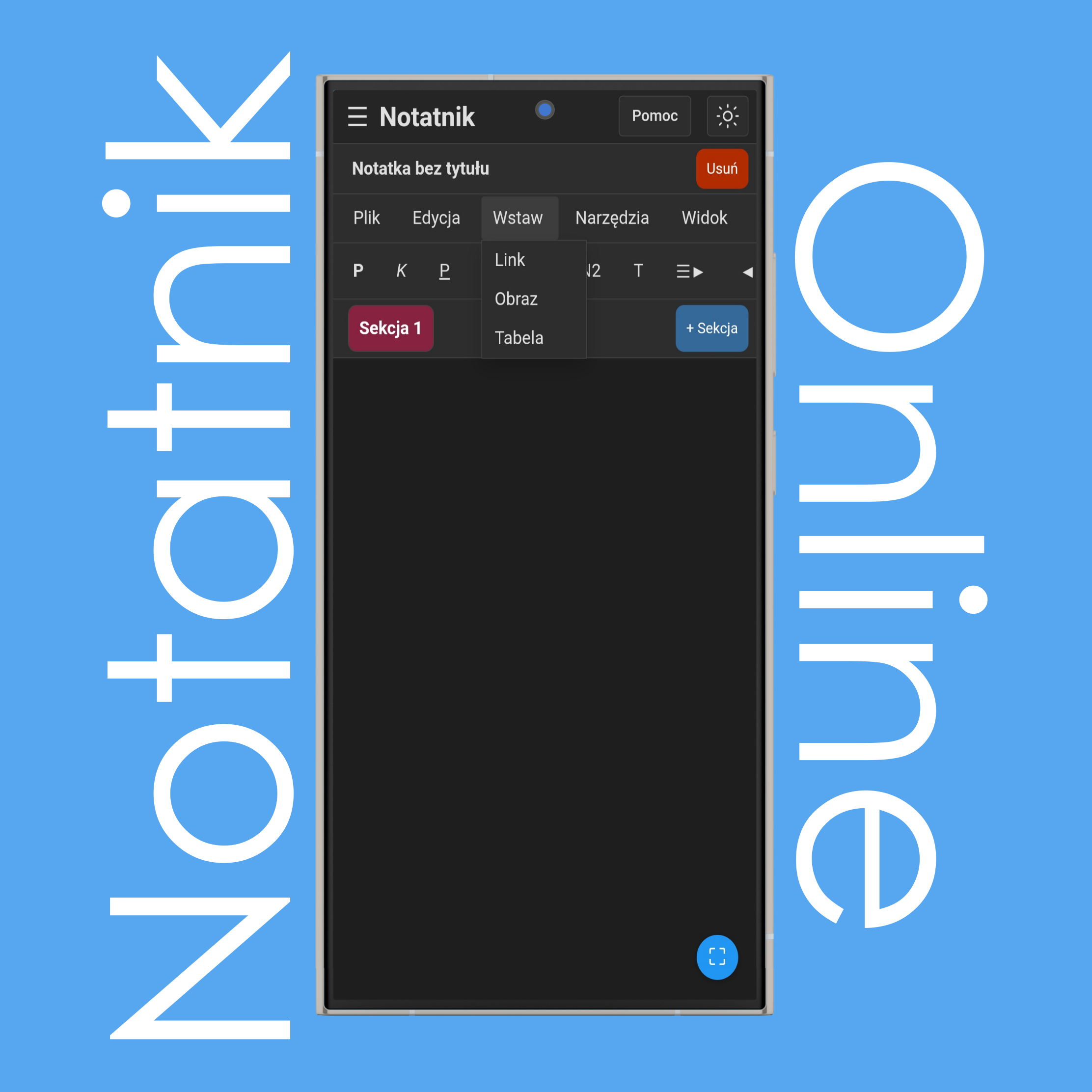 Menu Wstaw notatnika