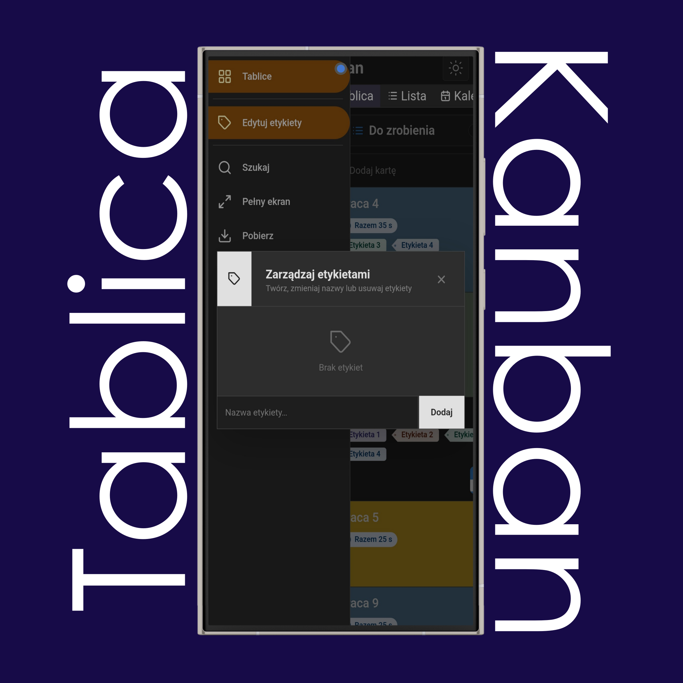 Etykiety tablicy Kanban