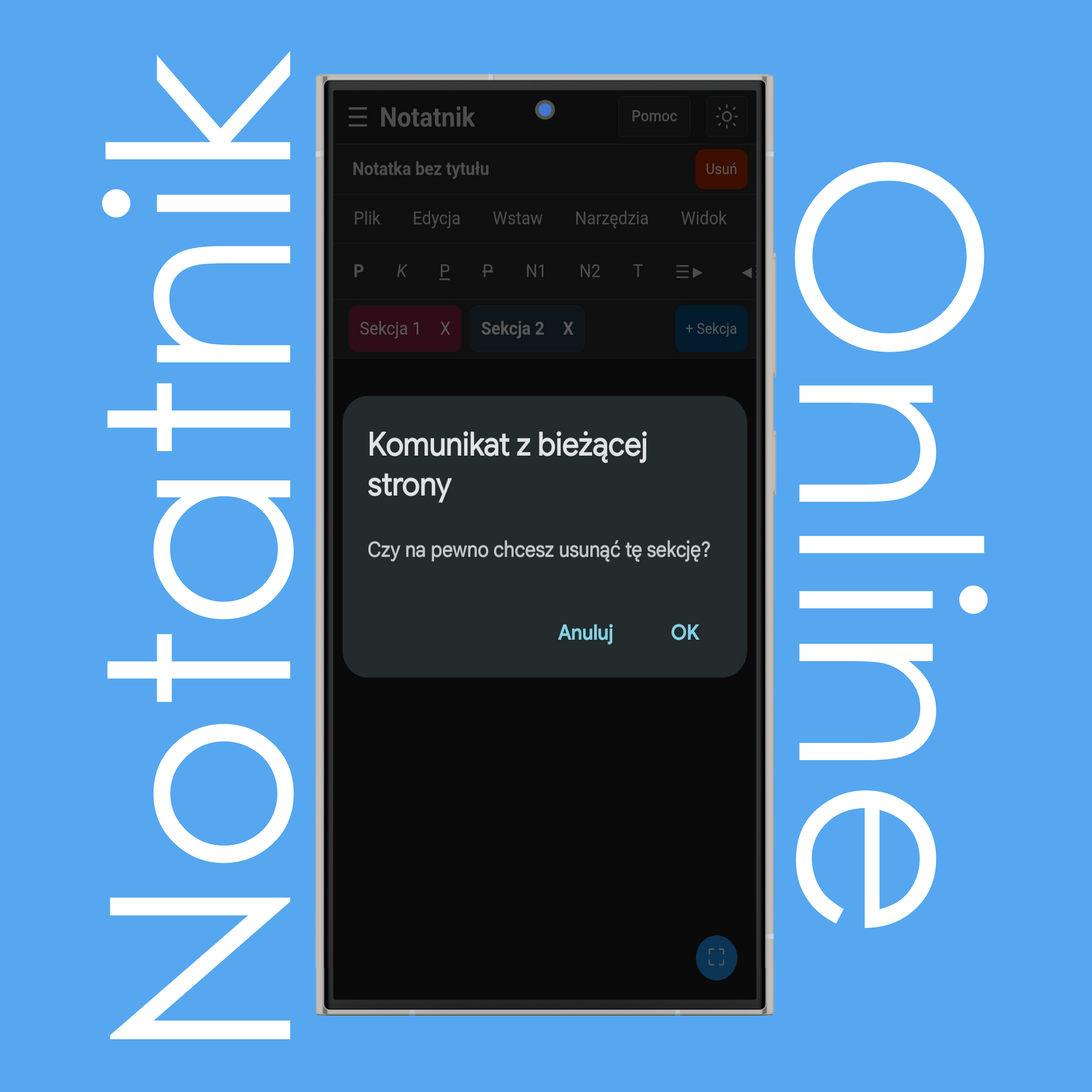 Usuwanie sekcji notatek