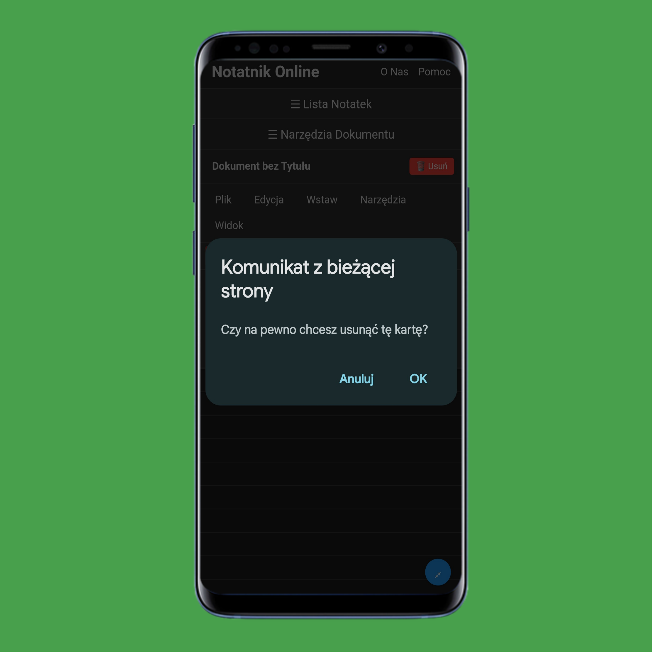 Usuwanie kart w onlinenotep.ad