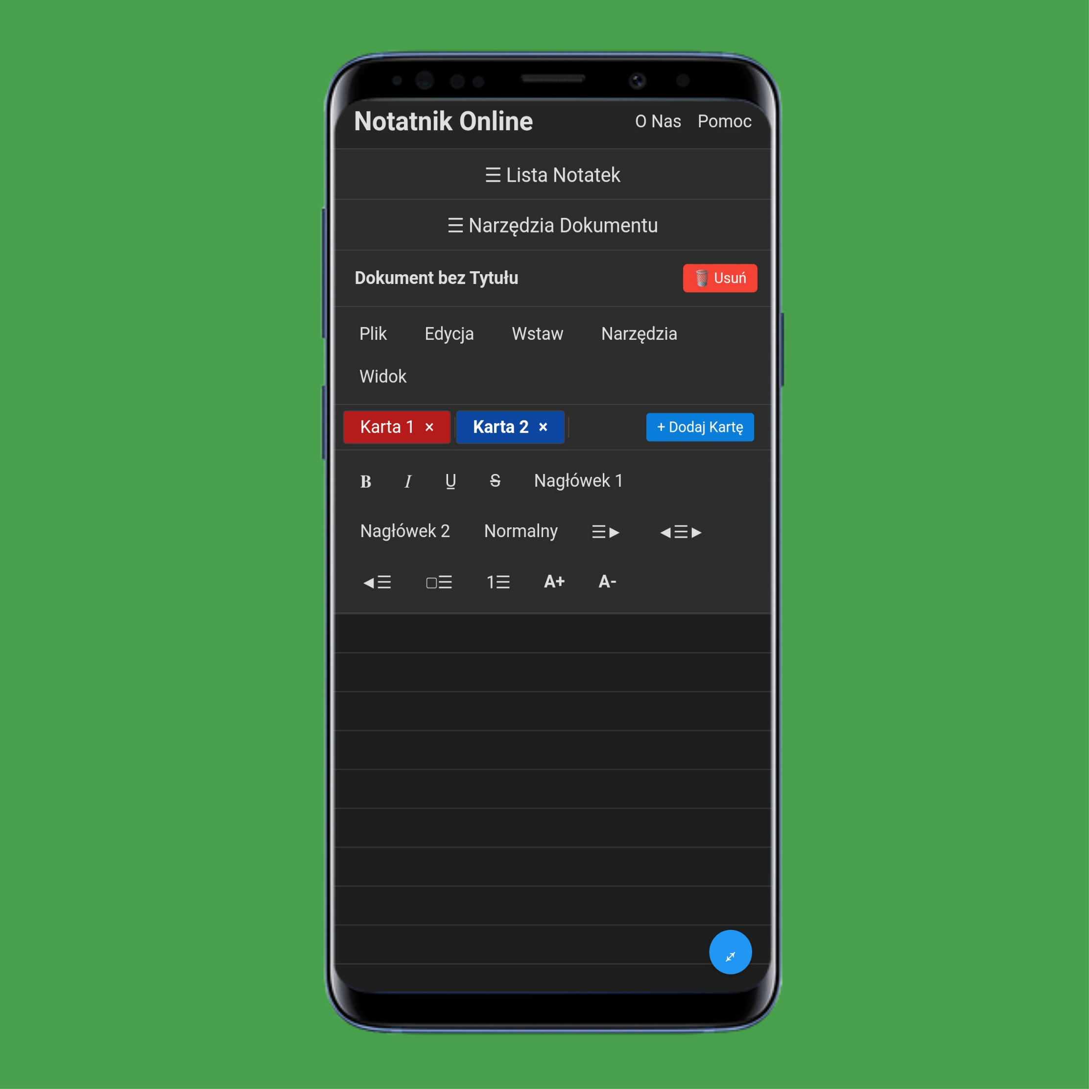 Tworzenie kart w onlinenotep.ad