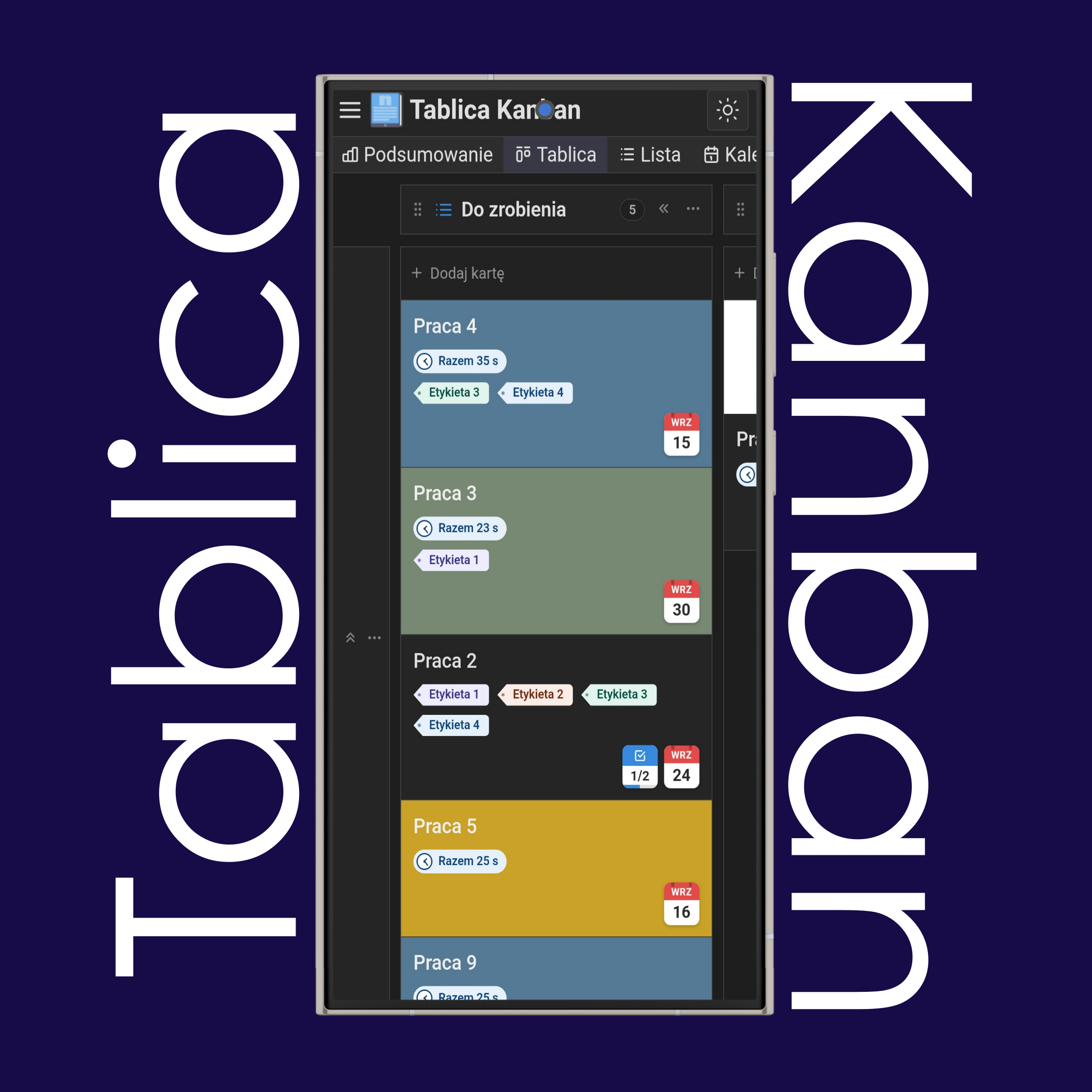 Widok tablicy Kanban