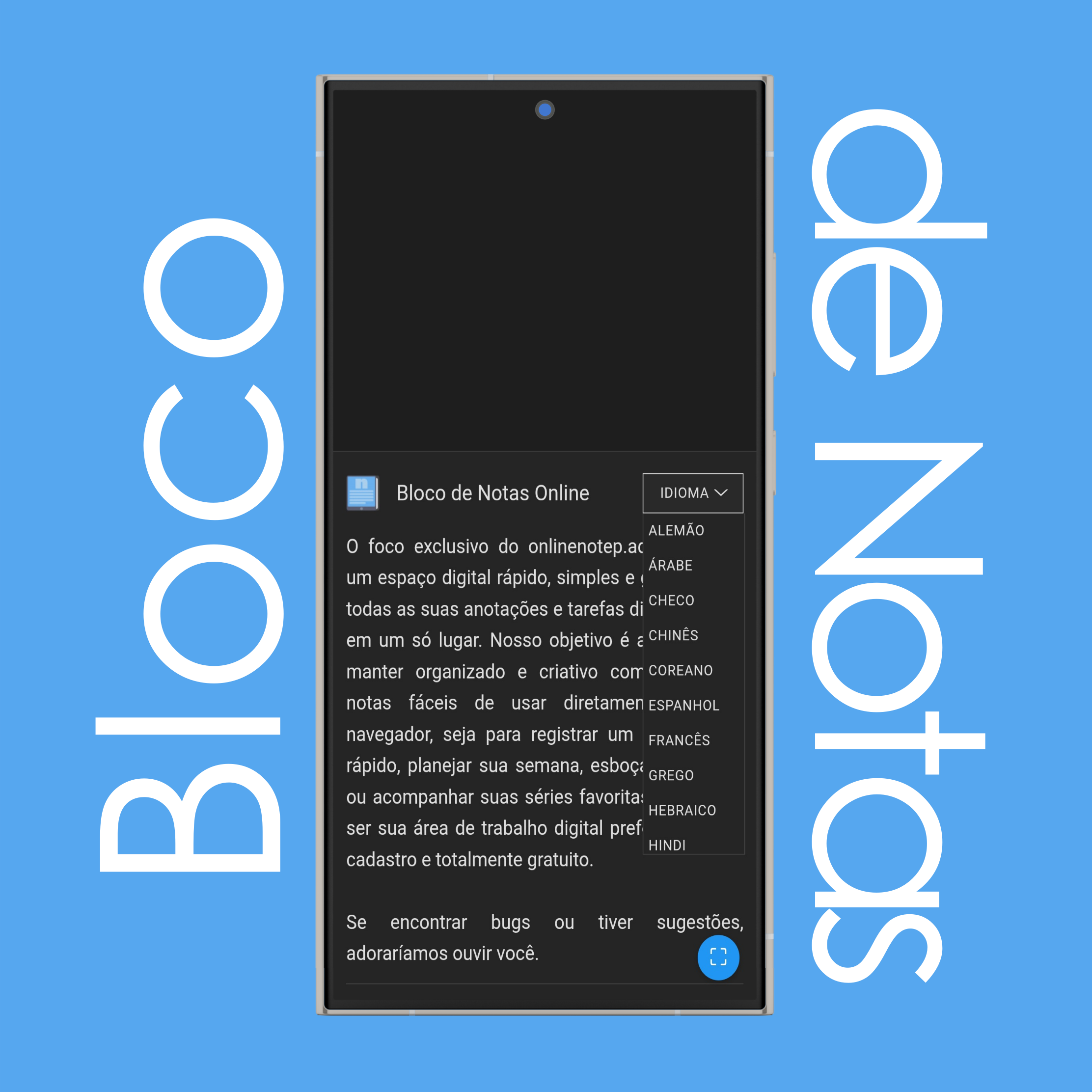 Idioma de Exibição do Bloco de Notas