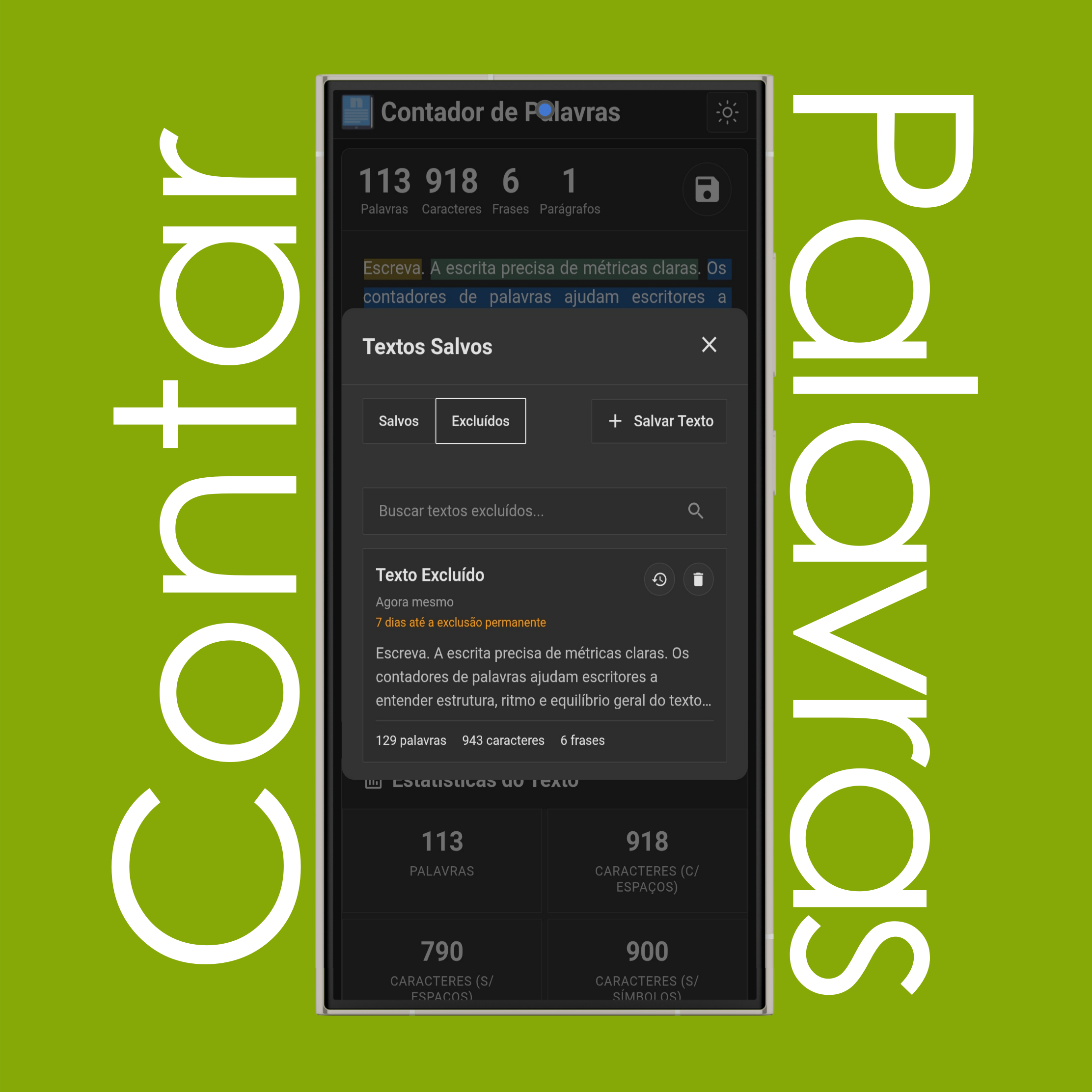 Buscar, Restaurar, Excluir (Permanentemente) Textos Excluídos