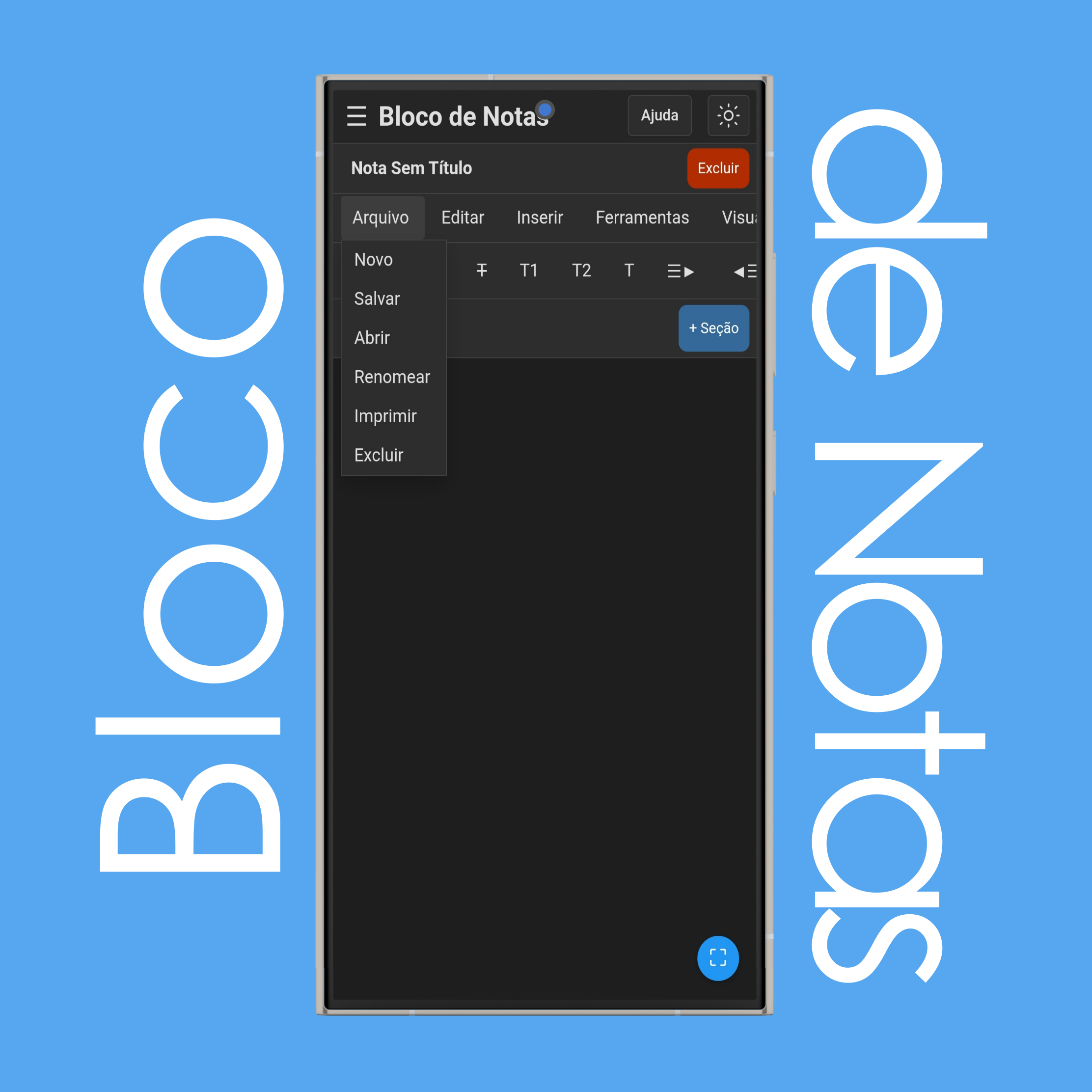 Menu Arquivo do Bloco de Notas