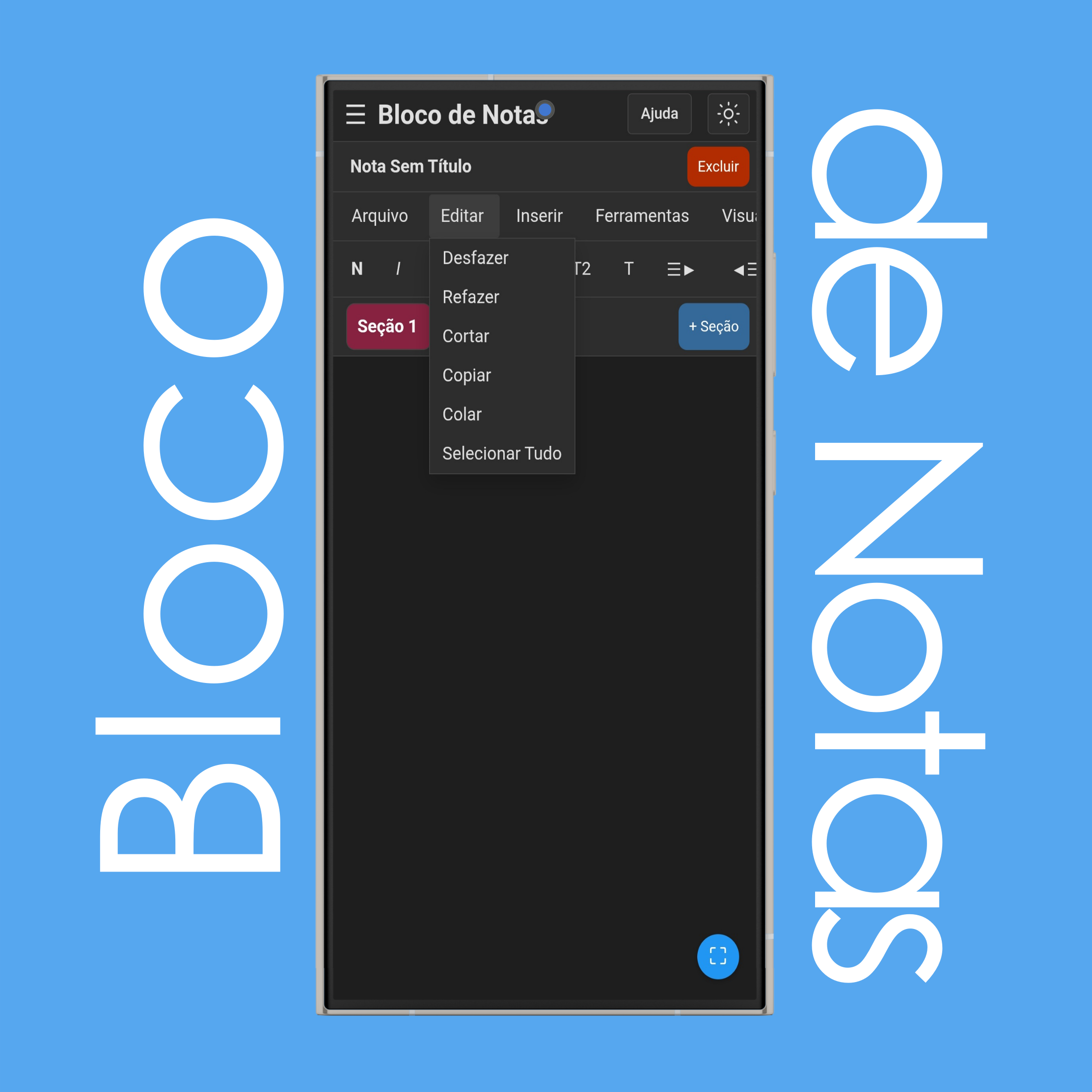 Menu Editar do Bloco de Notas