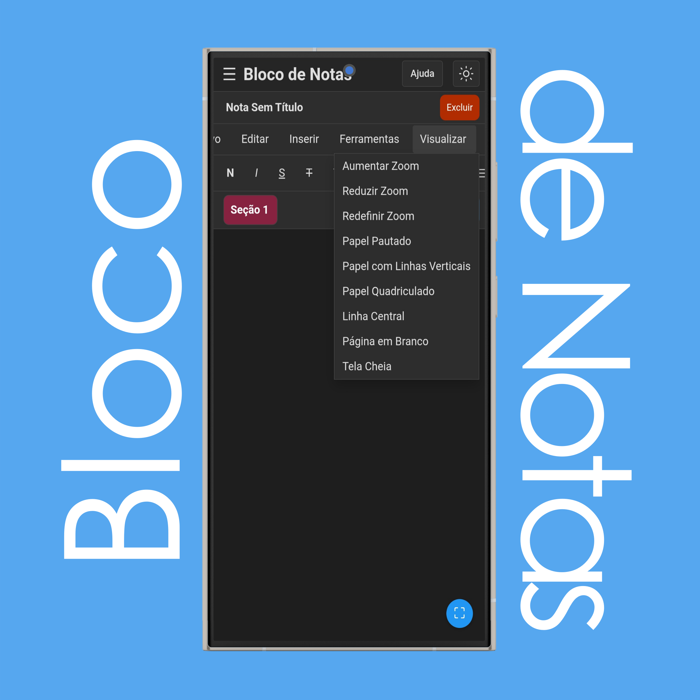 Menu Ver do Bloco de Notas