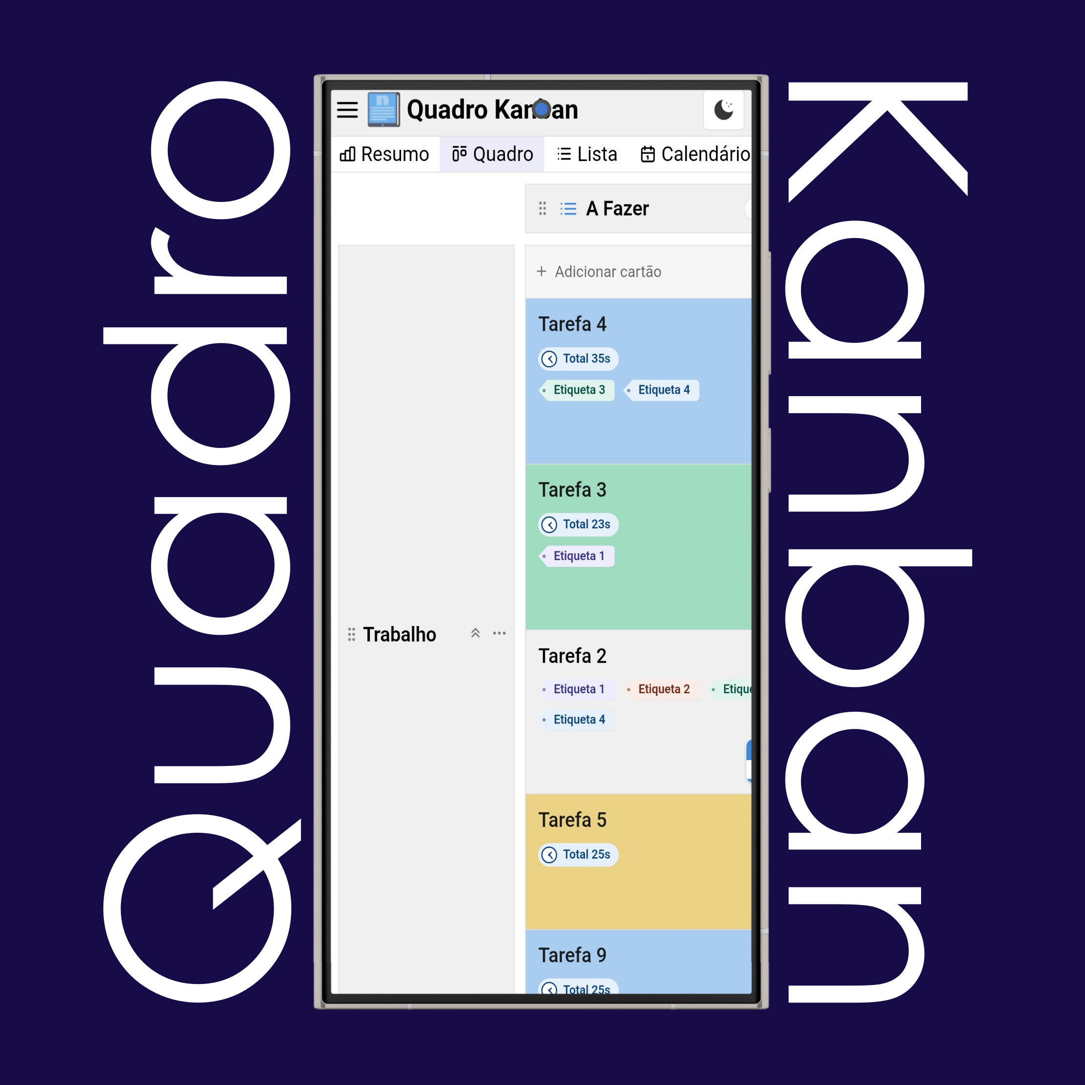 Modo claro e escuro do quadro Kanban