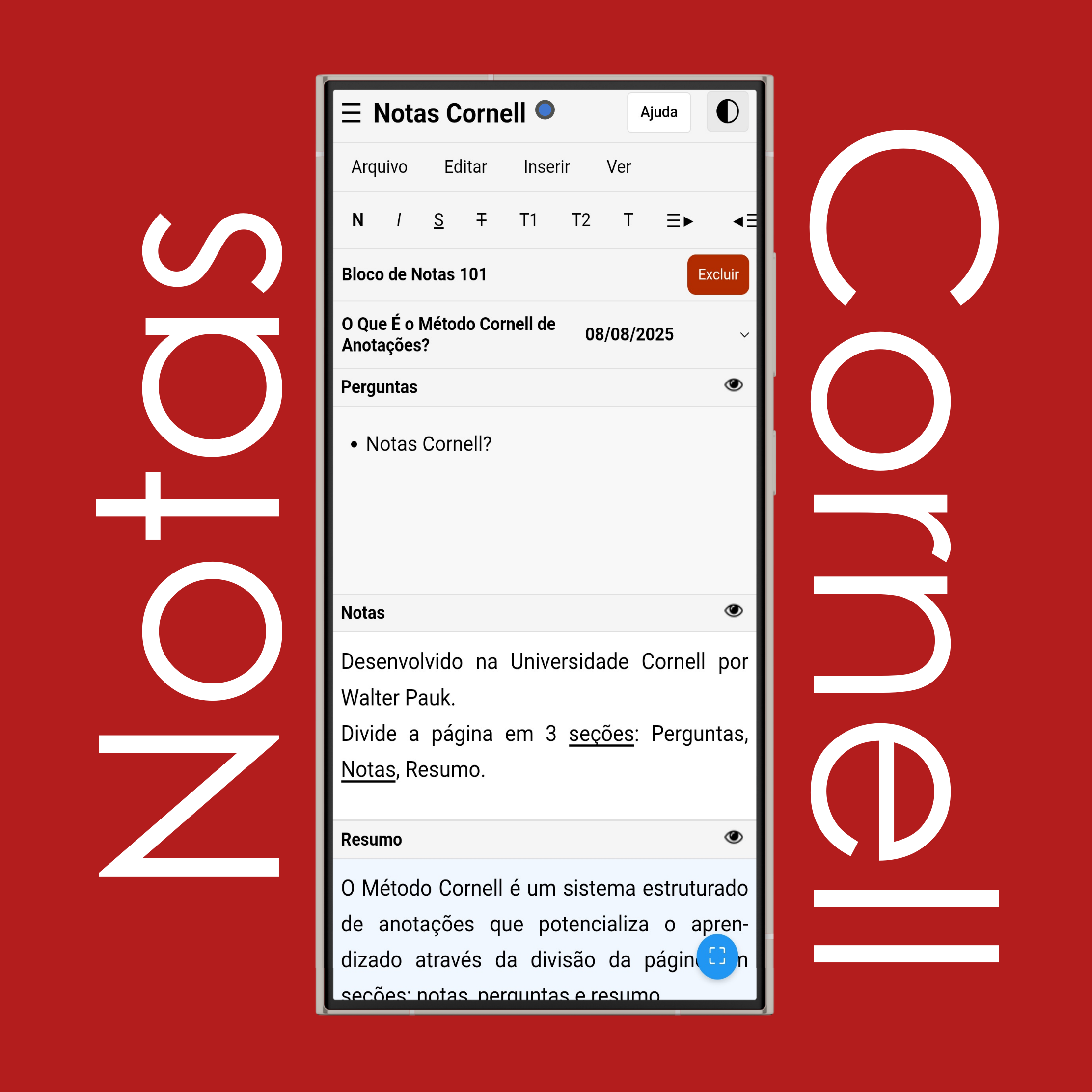 Modo Claro e Escuro das Notas Cornell