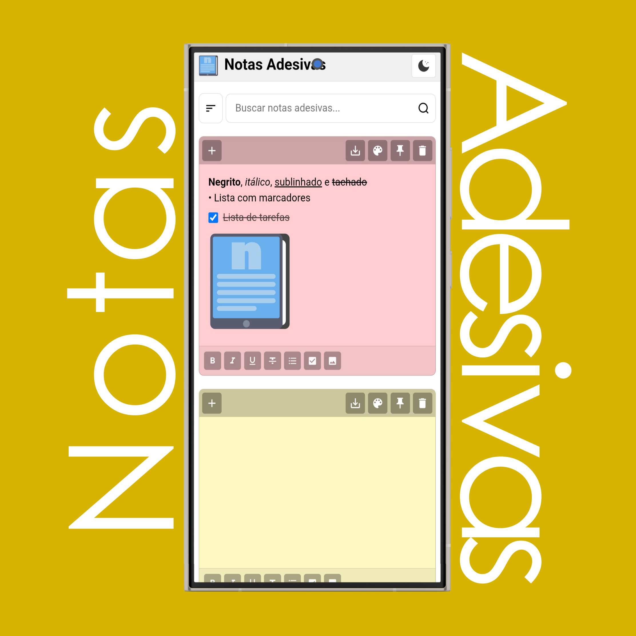 Modo Claro e Escuro das Notas Adesivas