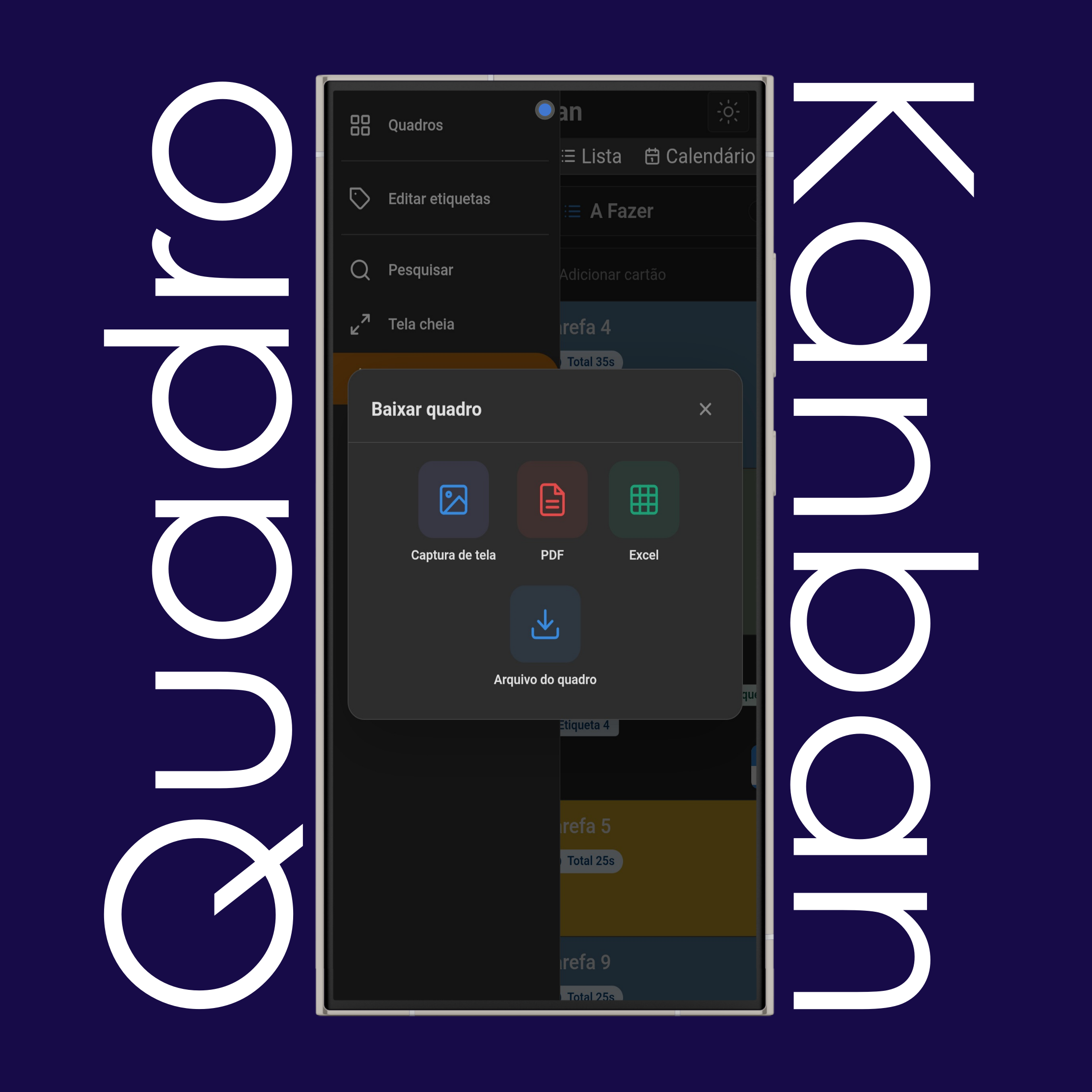 Opções de download do quadro Kanban