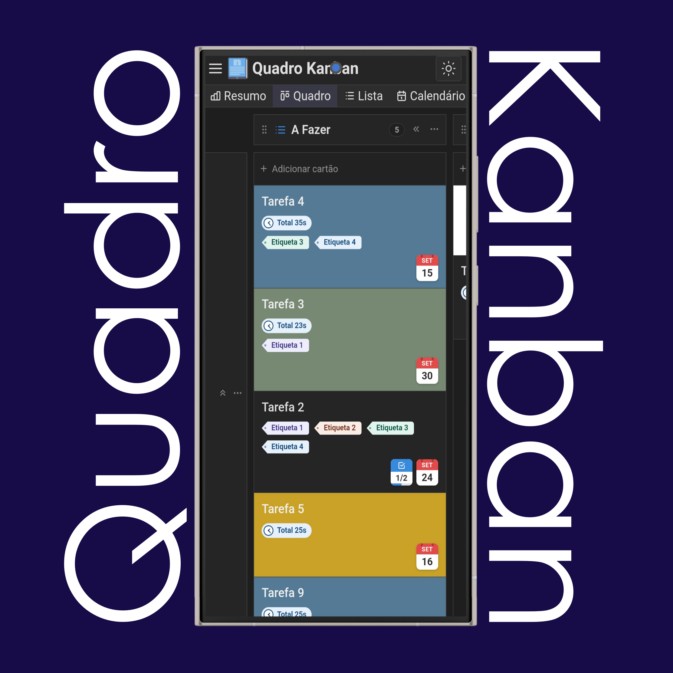 Visualização em quadro Kanban