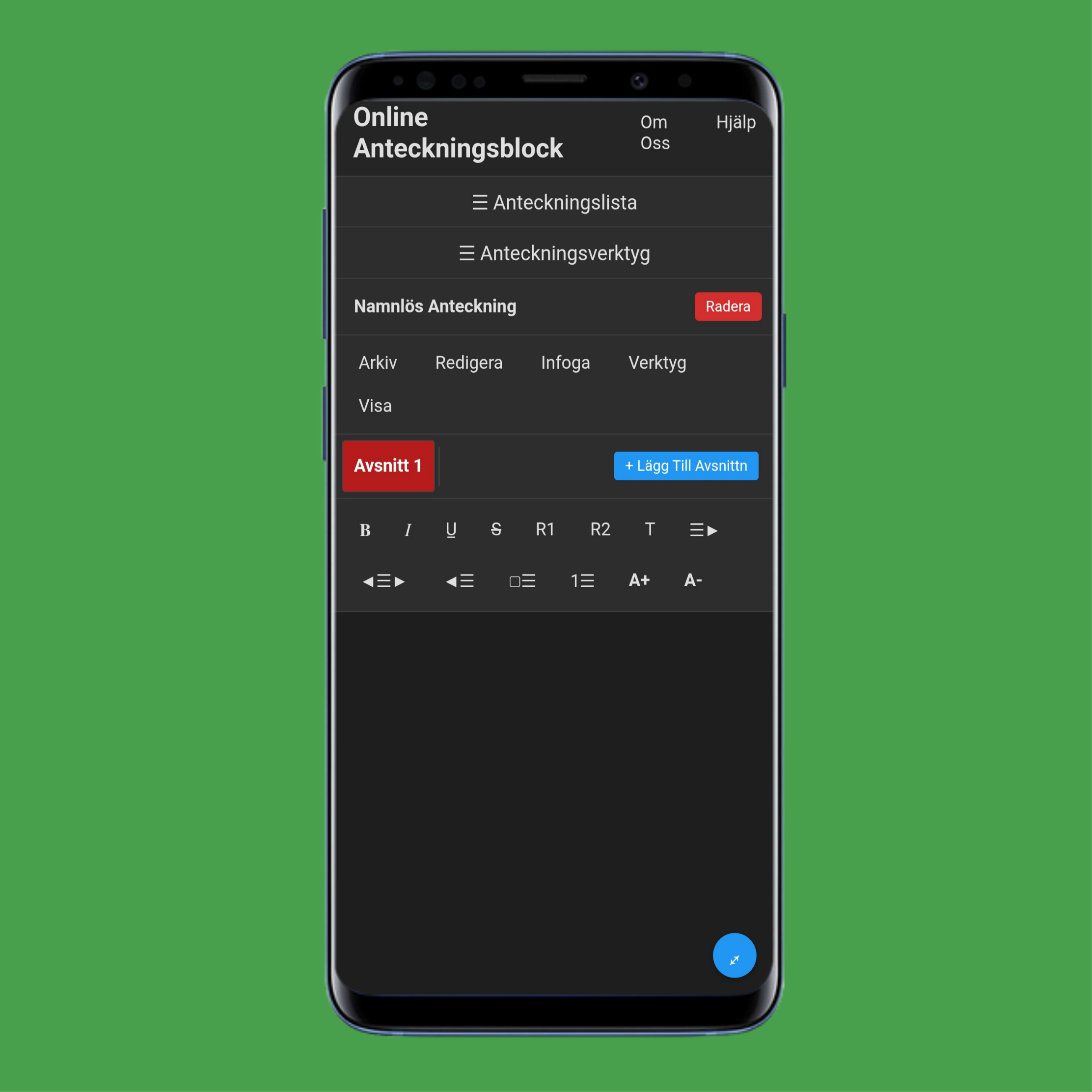 Onlineanteckningsblockets Mobila Startsida