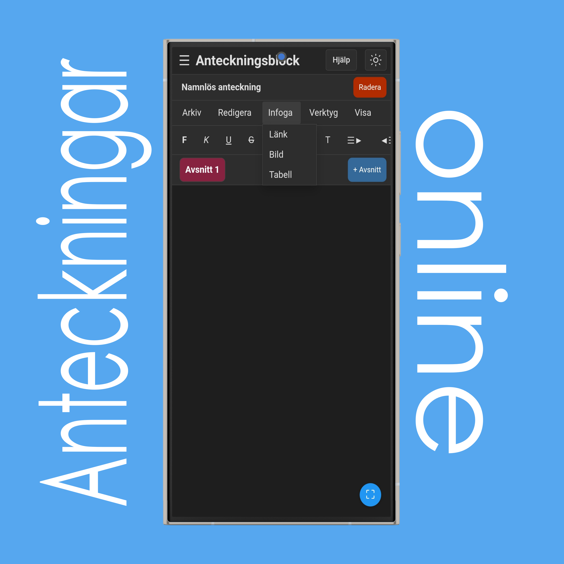 Anteckningsblock: Infoga-menyn