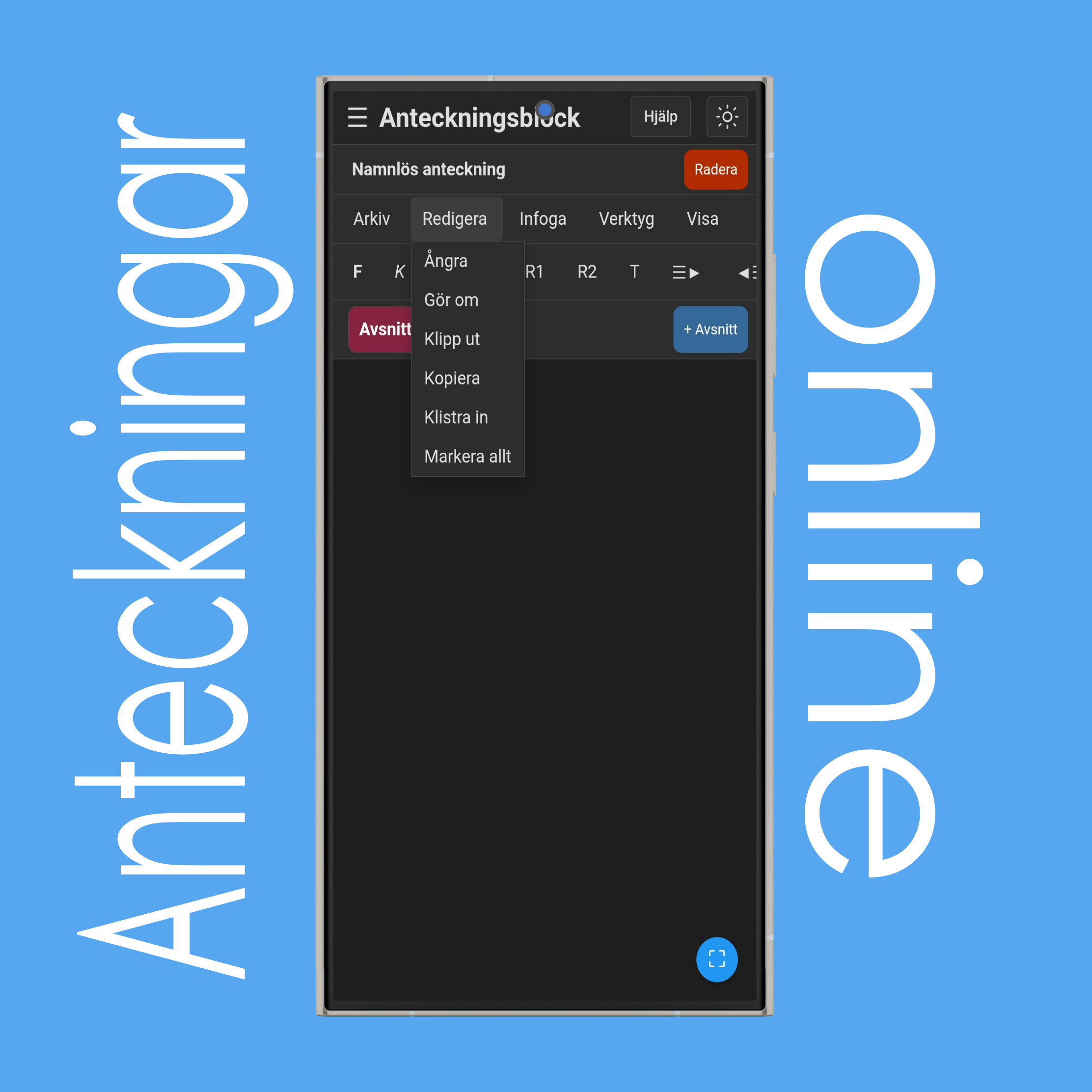Anteckningsblock: Redigera-menyn
