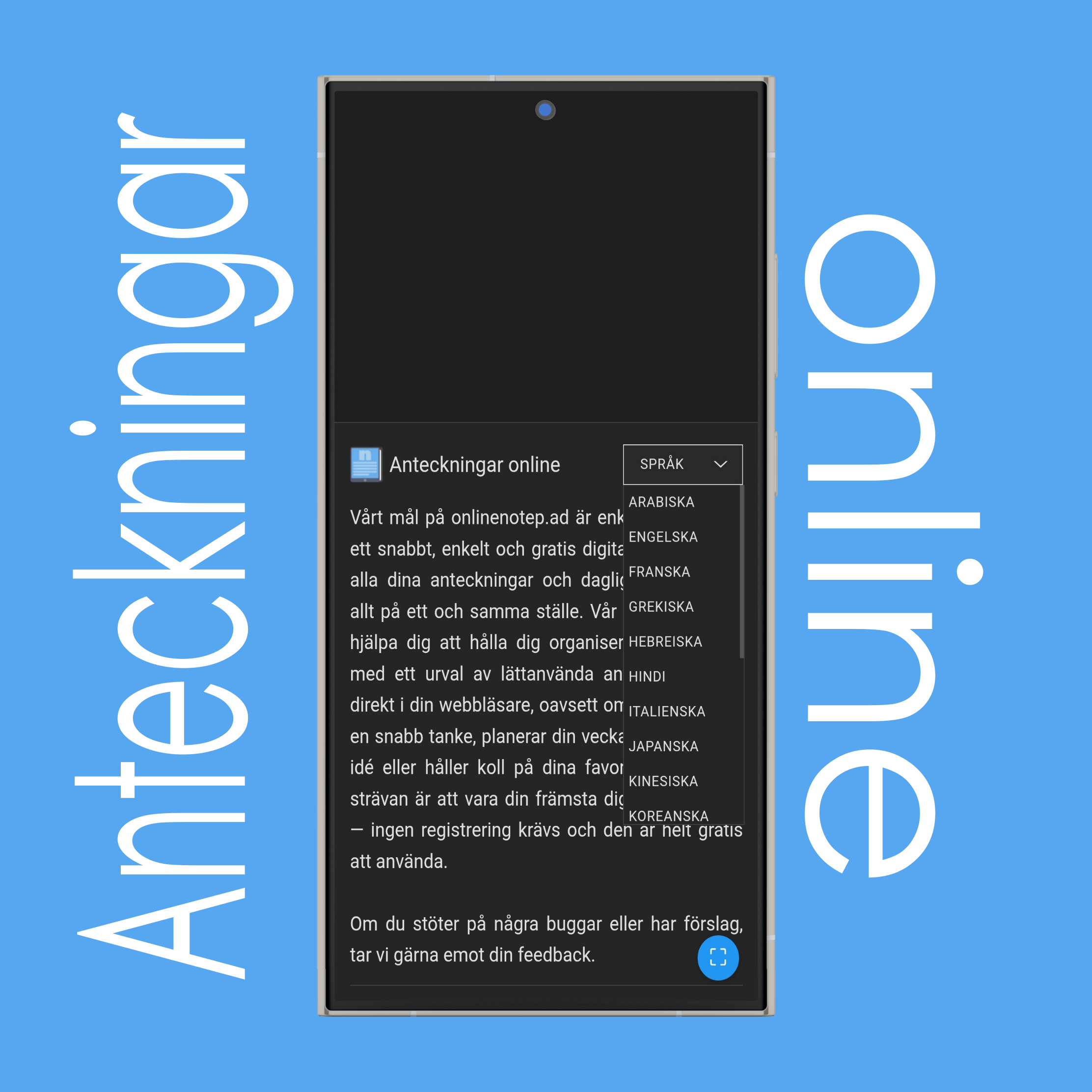 Anteckningsblock: Visningsspråk