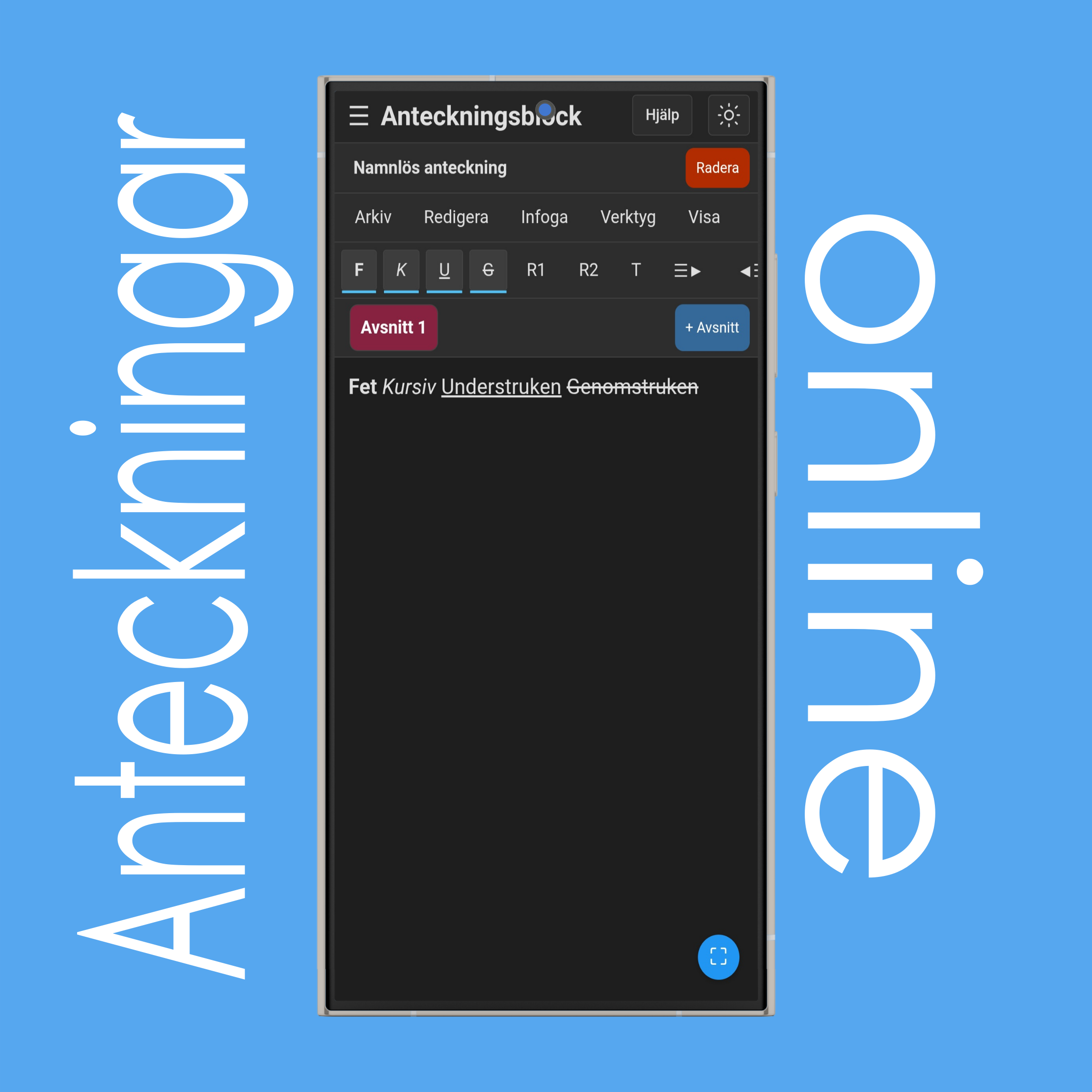 Anteckningsblock: Inställningar för textformatering