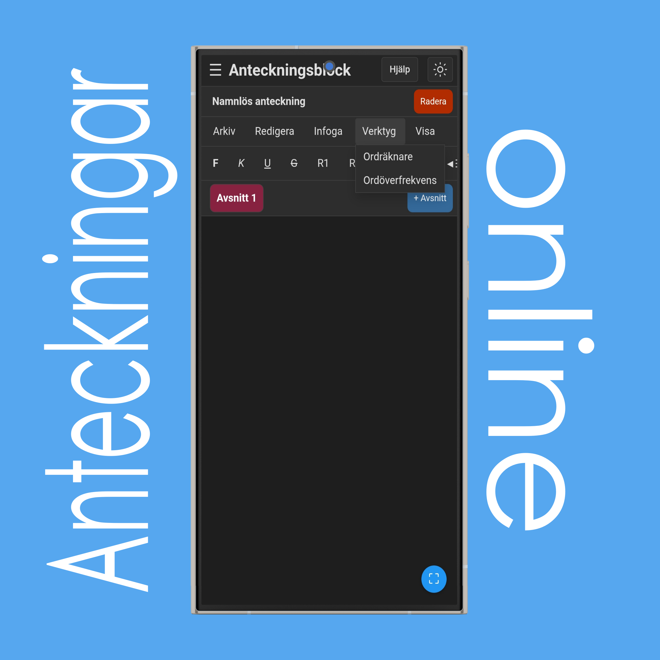 Anteckningsblock: Verktygs-menyn