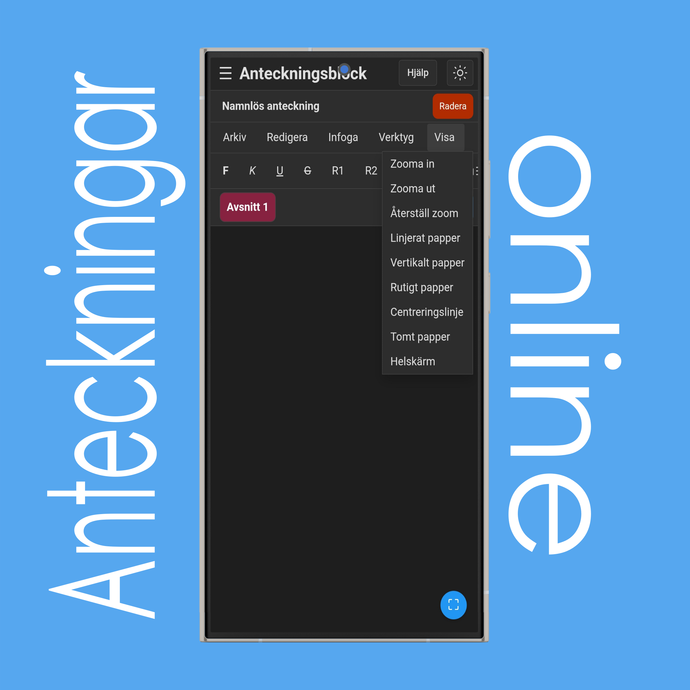 Anteckningsblock: Visa-menyn