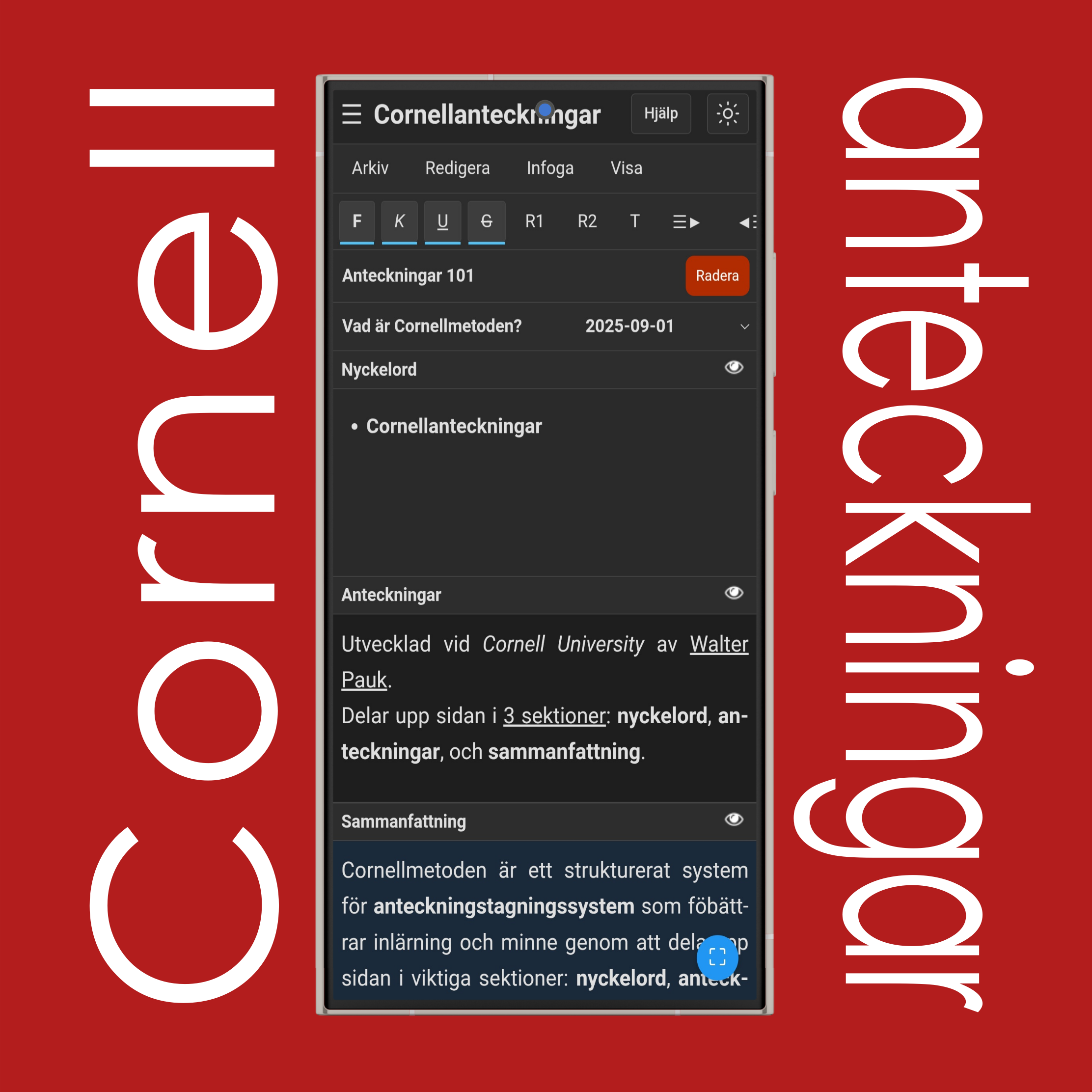 Cornellanteckningar: Textformatering