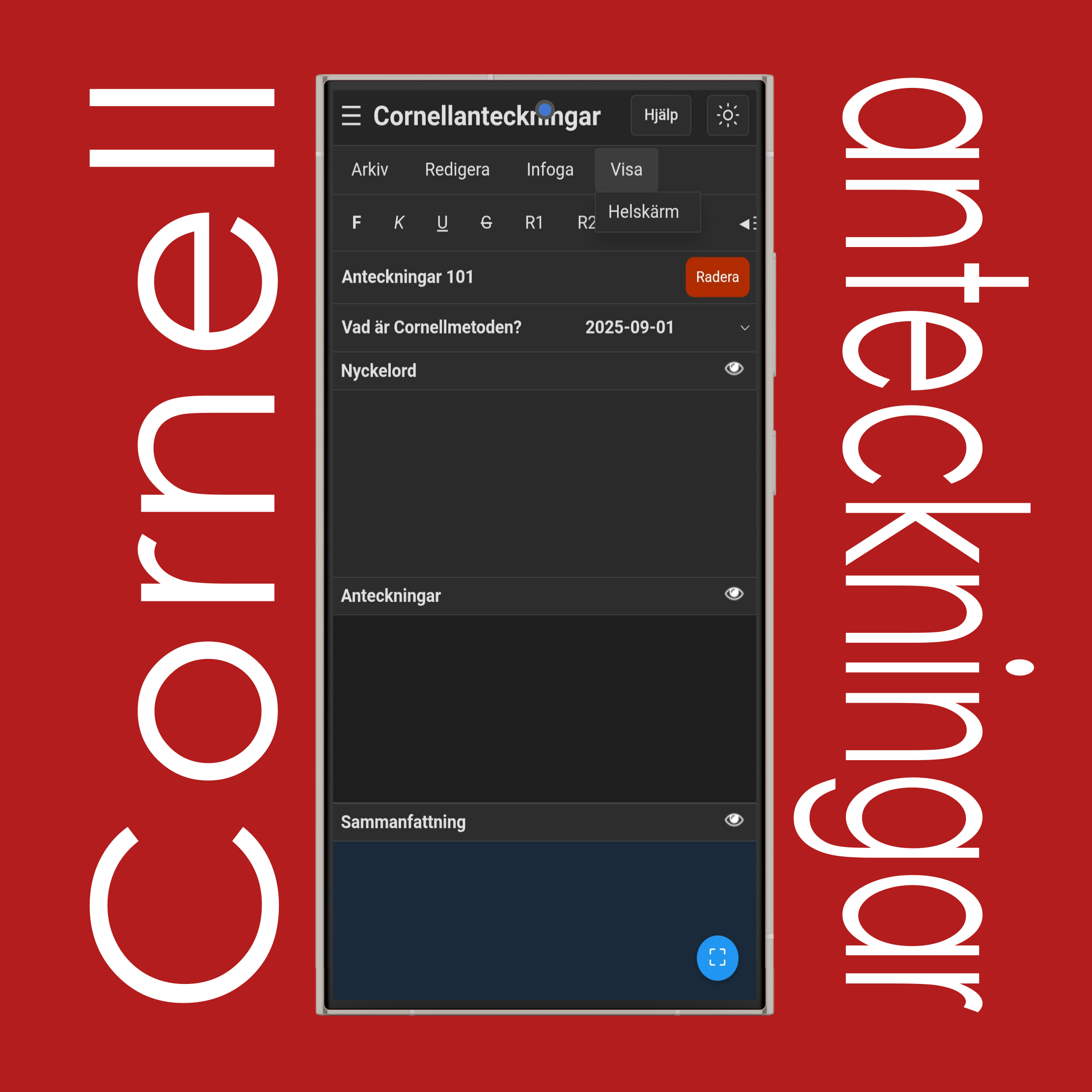 Cornellanteckningar: Visa-menyn