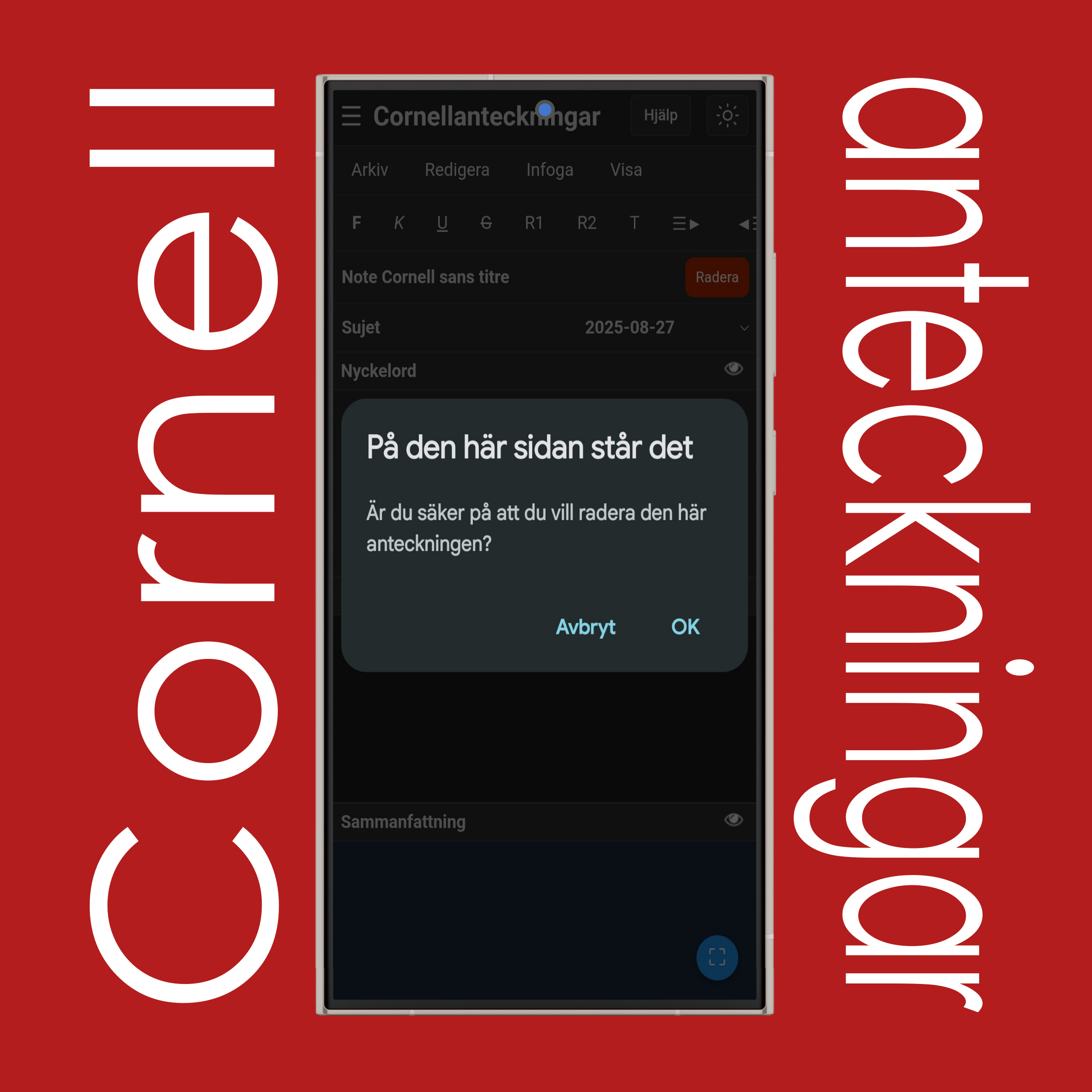 Radera Cornellanteckningar