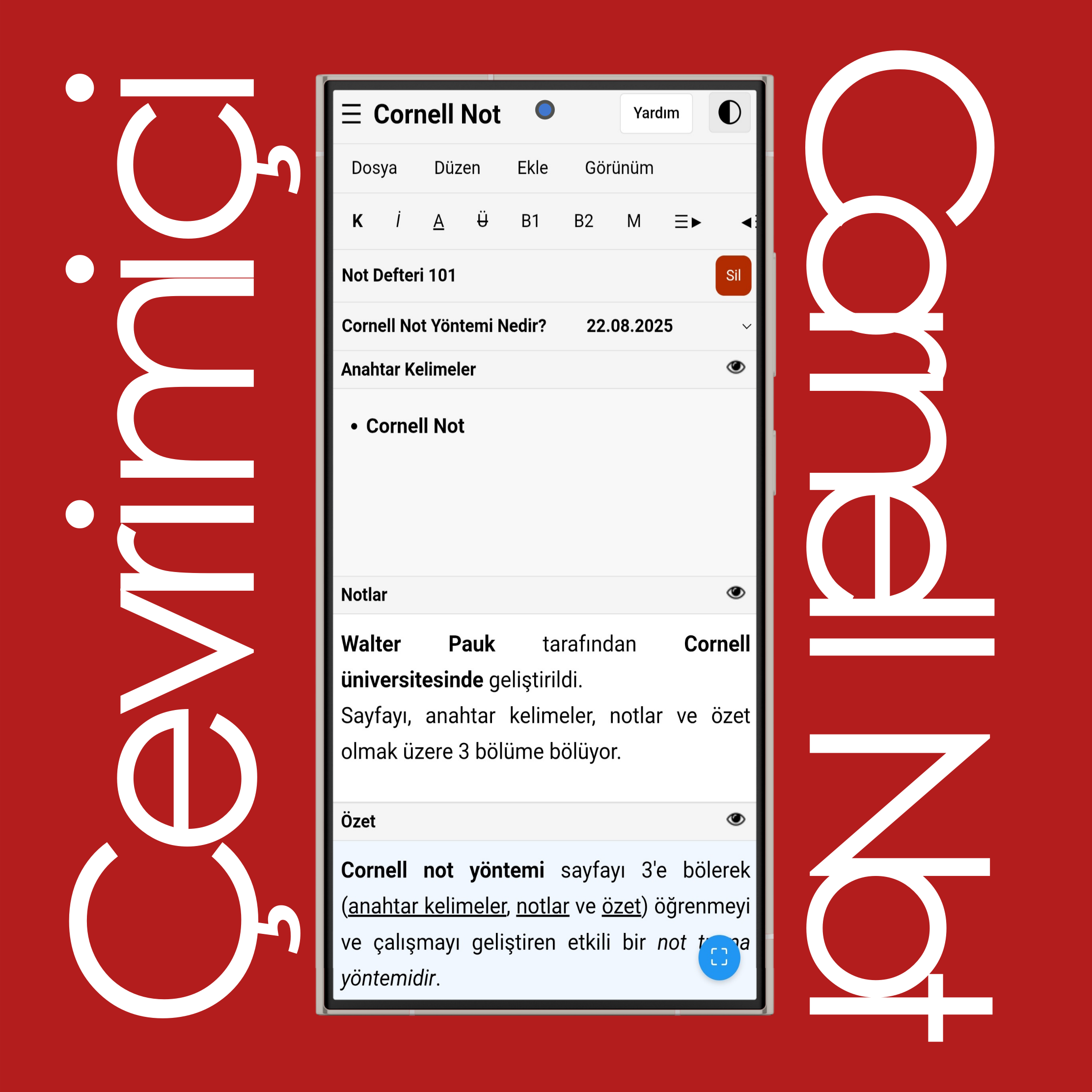 Cornell Not Açık & Koyu Tema