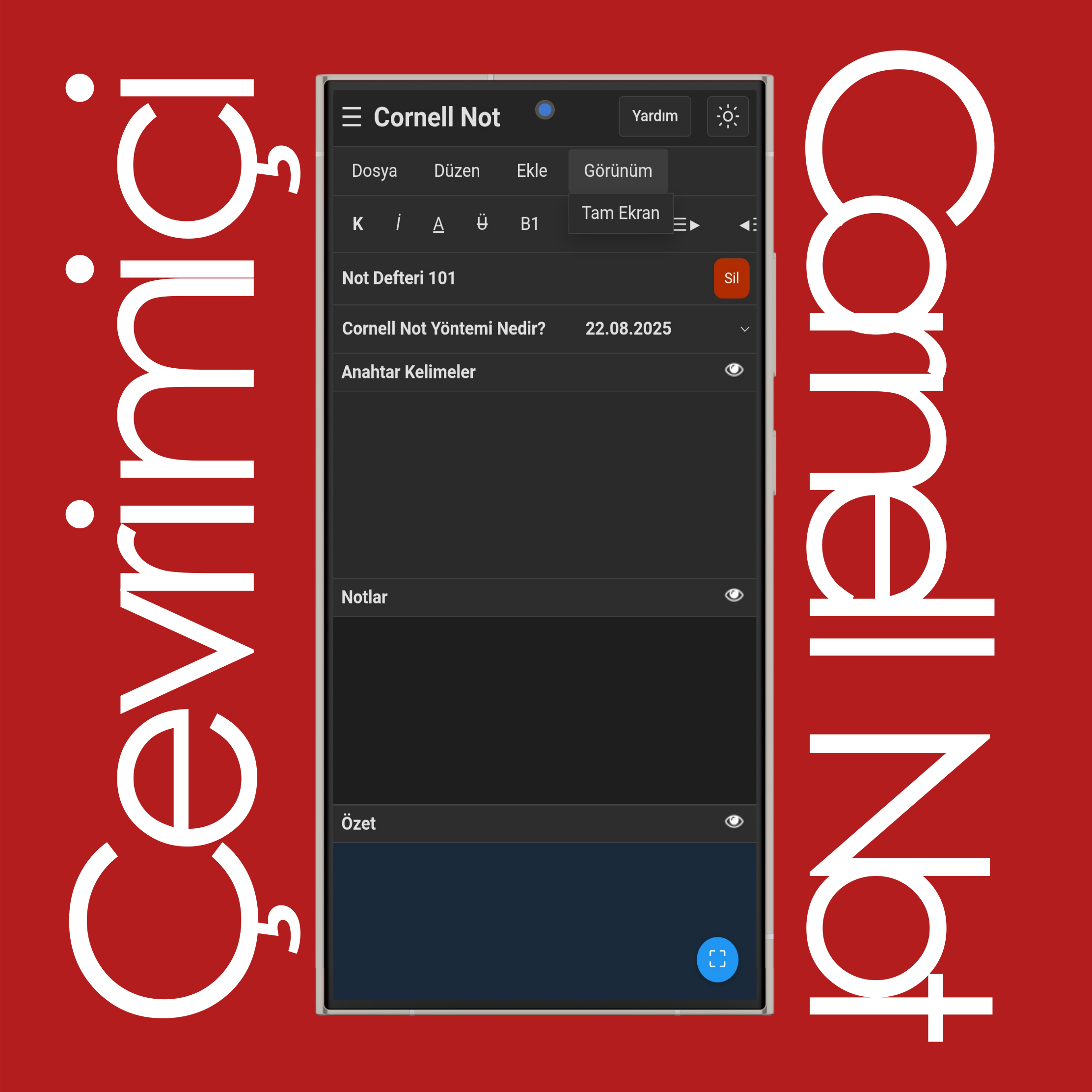 Cornell Not - Görünüm Menüsü