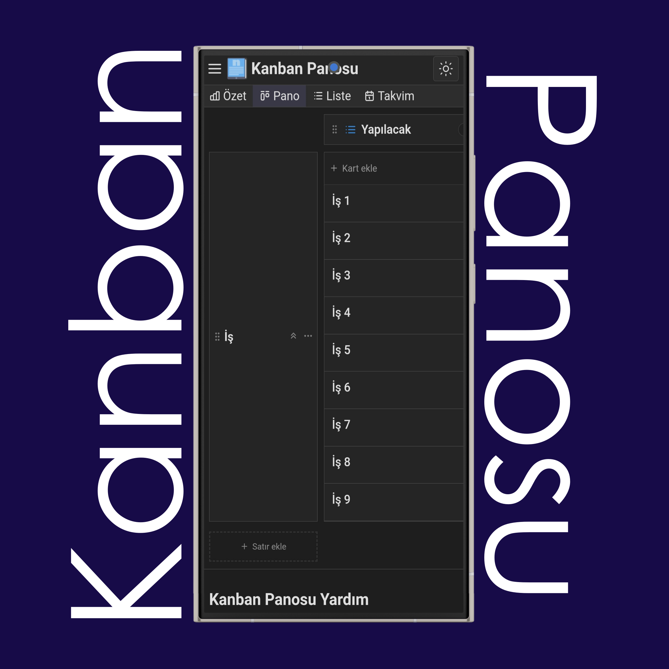 Kanban Panoları, Satırlar ve Kartlar