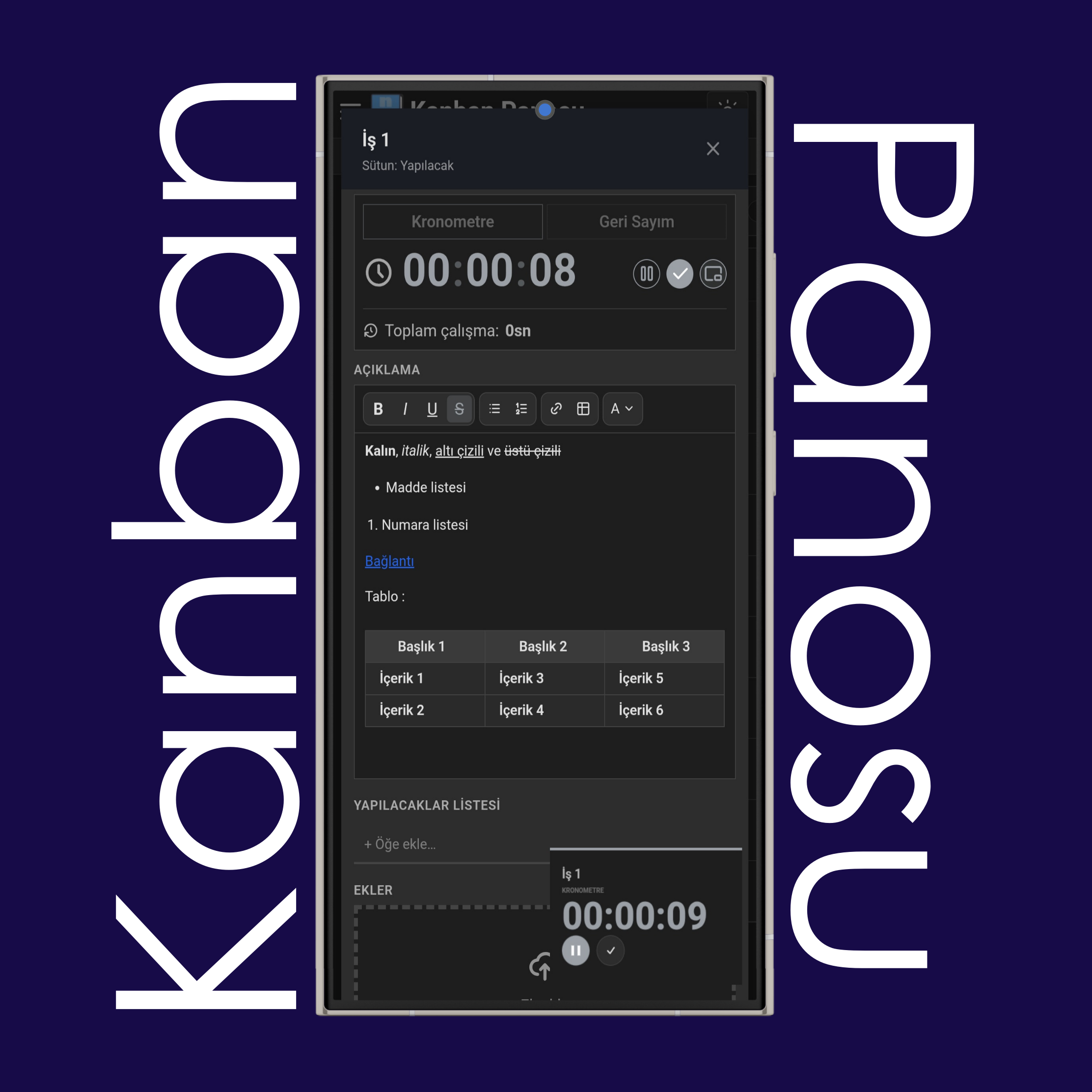 Kanban Zamanlayıcı Resim İçinde Resim Modu
