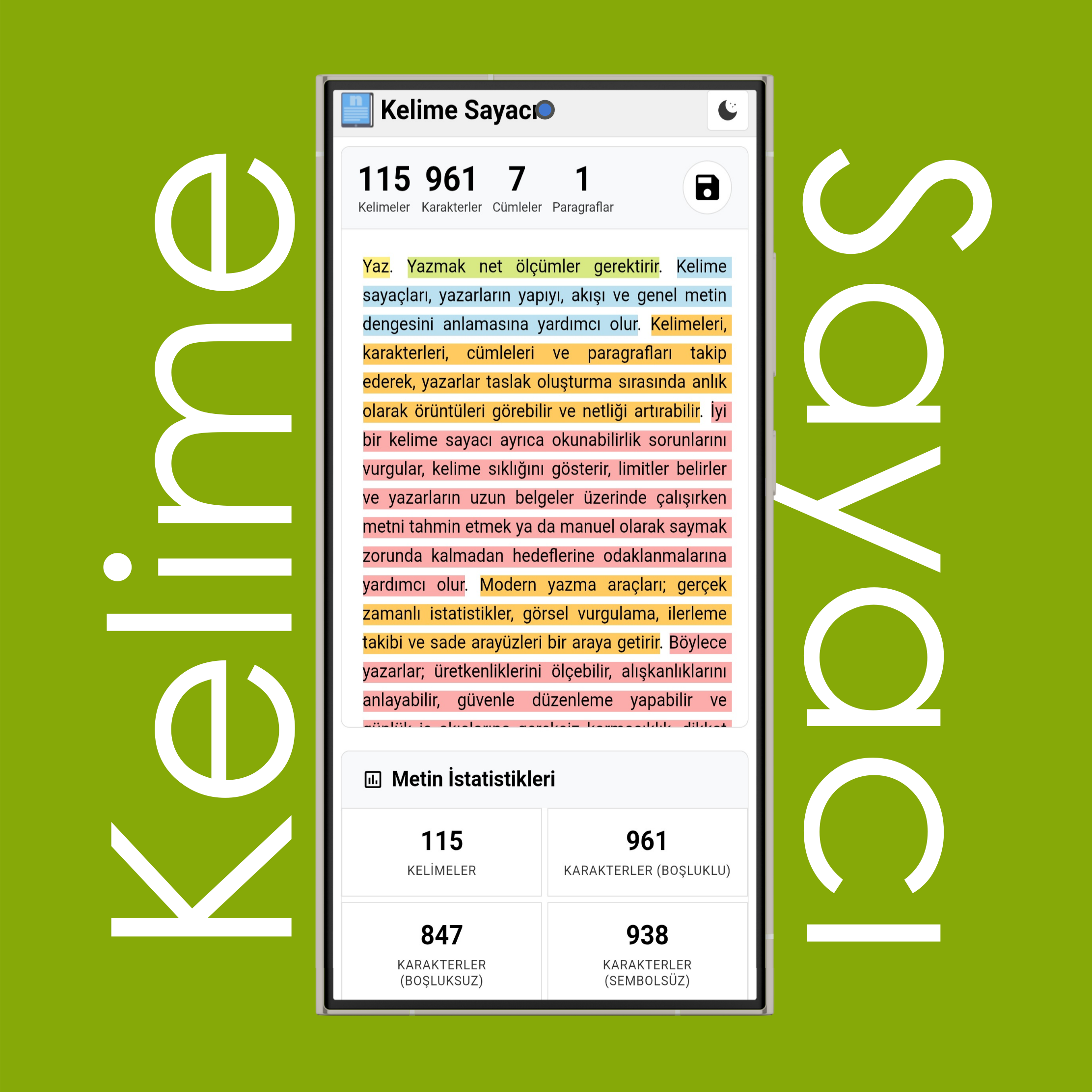 Kelime Sayacı Açık ve Koyu Mod
