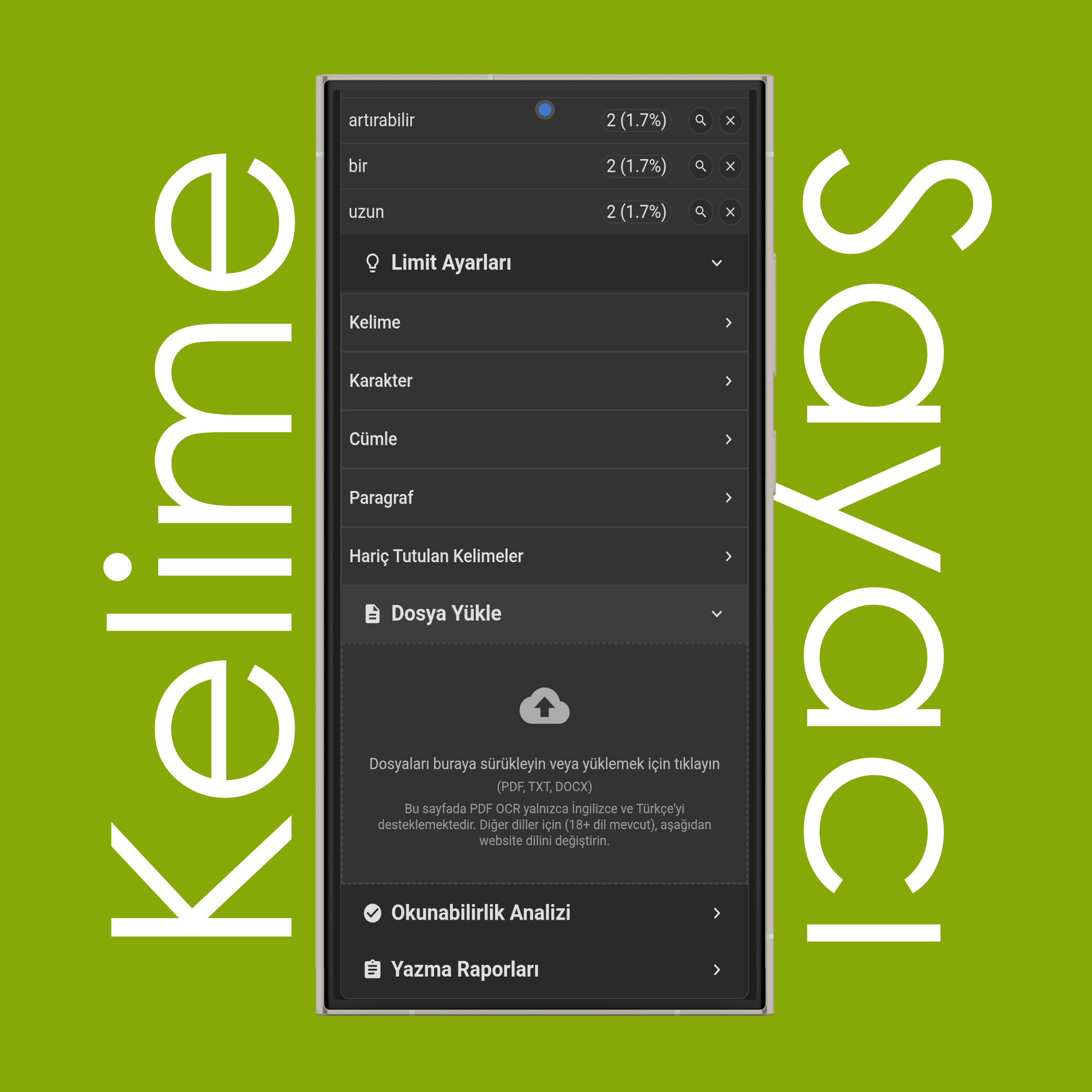 Kelime ve Karakter Saymak İçin Dosya Yükle (PDF, TXT, DOCX)